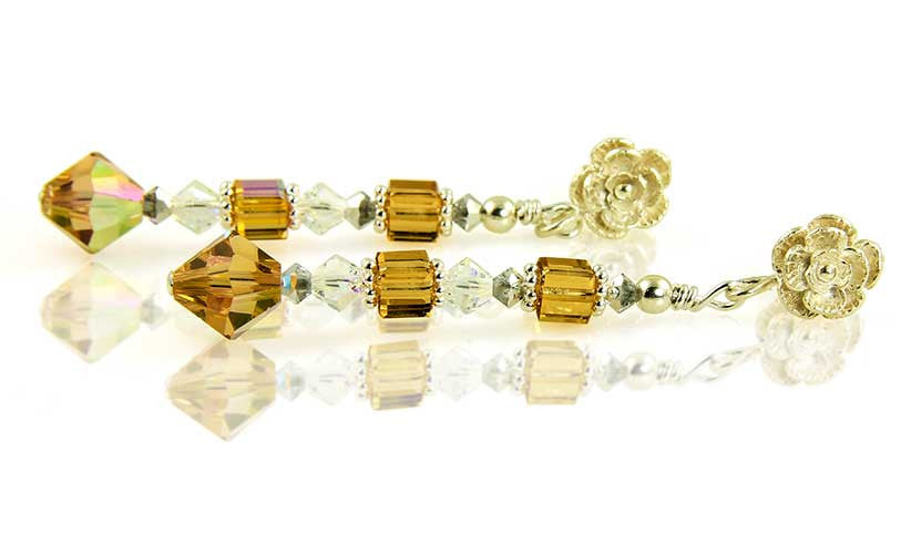 Topaz Crystal Cube Floral Earrings for Women – Elegant Dangle Drop Earrings for Party, Wedding & Everyday Wear | Hypoallergenic Jewelry Gift