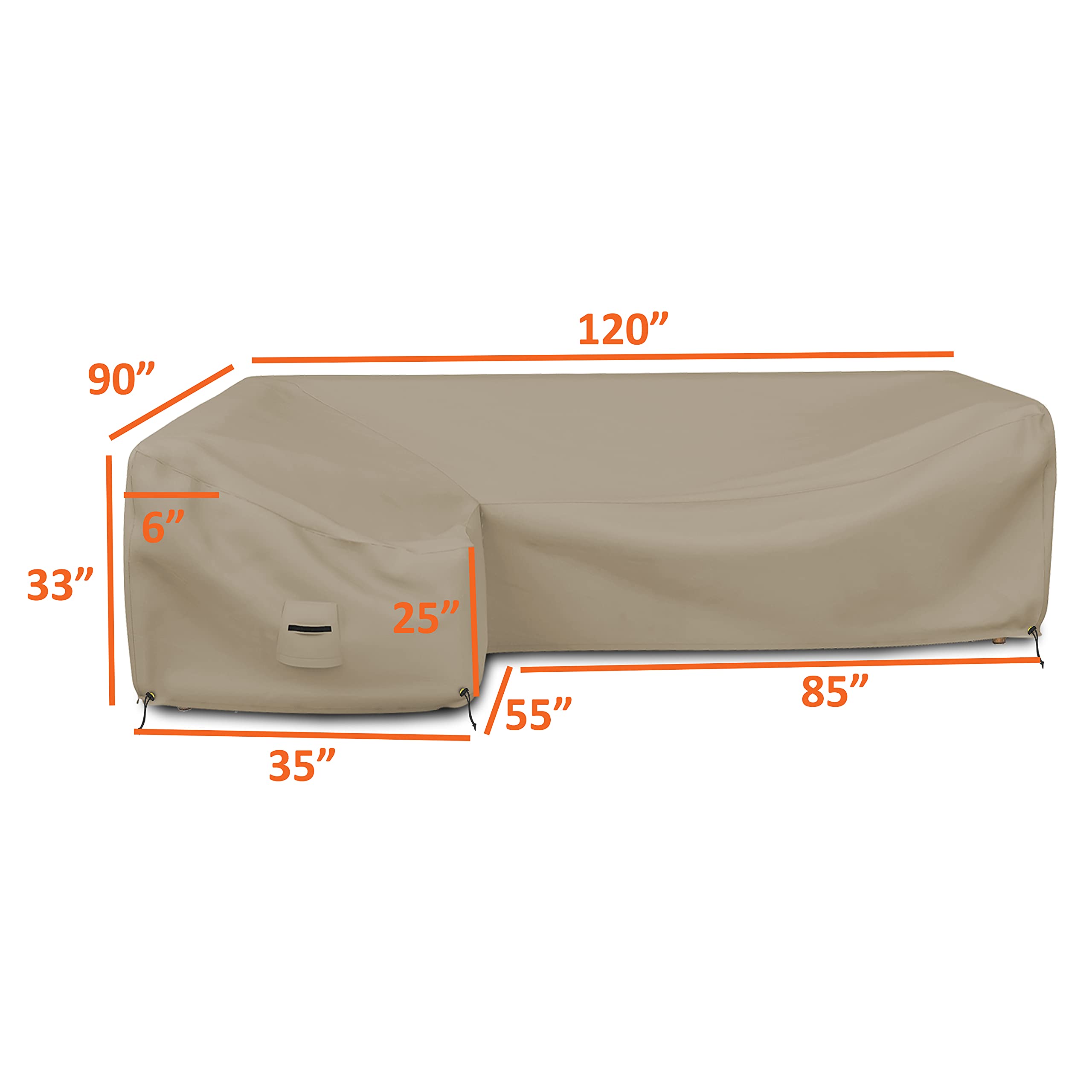 Premium L-Shaped Sectional Sofa Cover - 12 Oz Waterproof, Tear & UV Resistant Furniture Protector with Handles & Air Pockets (Left Side, 90
