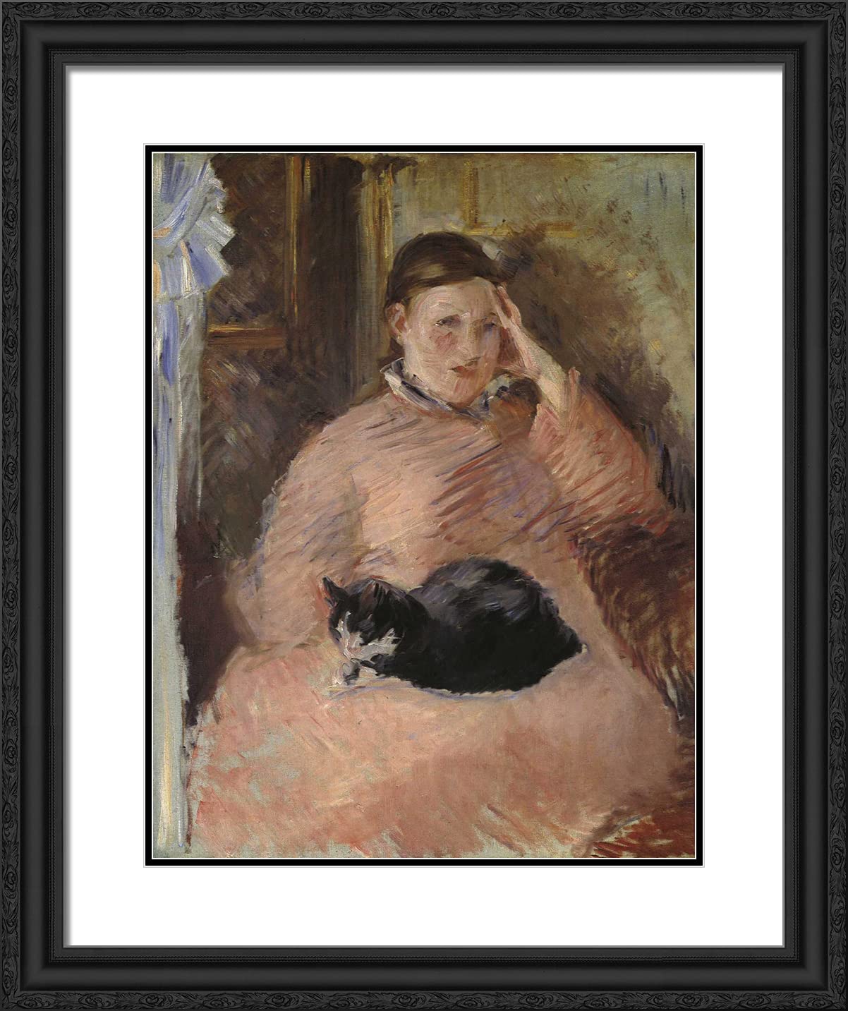 Edouard Manet 'Woman with a Cat' 20x24 Framed Art Print - Black Ornate Frame with Double Matting - Perfect for Living Room, Bedroom & Office Wall Decor