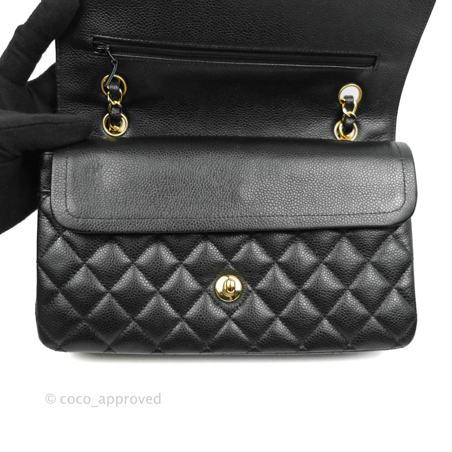 Chanel Classic Double Flap M/L Black Caviar Gold Hardware Bag - Luxury Designer Handbag for Women | Perfect for Evening Events, Parties & Special Occasions