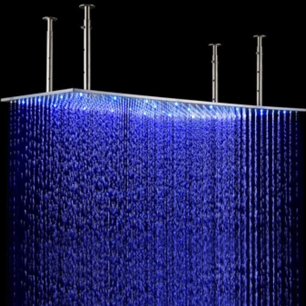 40 Inch LED Rainfall Shower Head with Temperature Sensor & Handheld Spray - Brushed Nickel Ceiling Mount Shower System for Spa-Like Experience - Perfect for Master Bathroom & Luxury Hotel Renovation - 5 Year Warranty