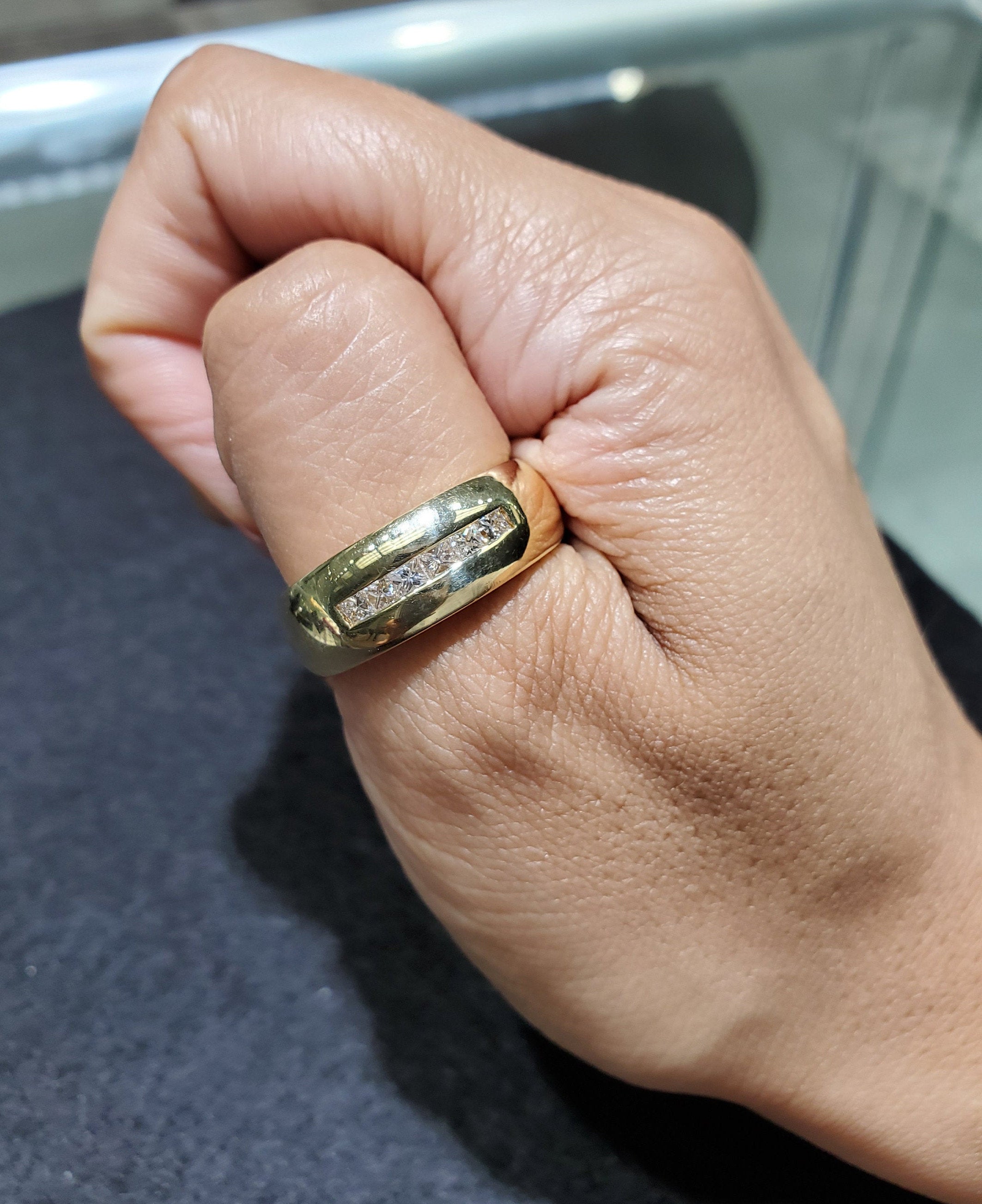 14k Yellow Gold Princess Cut Diamond Wedding Band for Men – Perfect for Engagement, Anniversary & Special Occasions