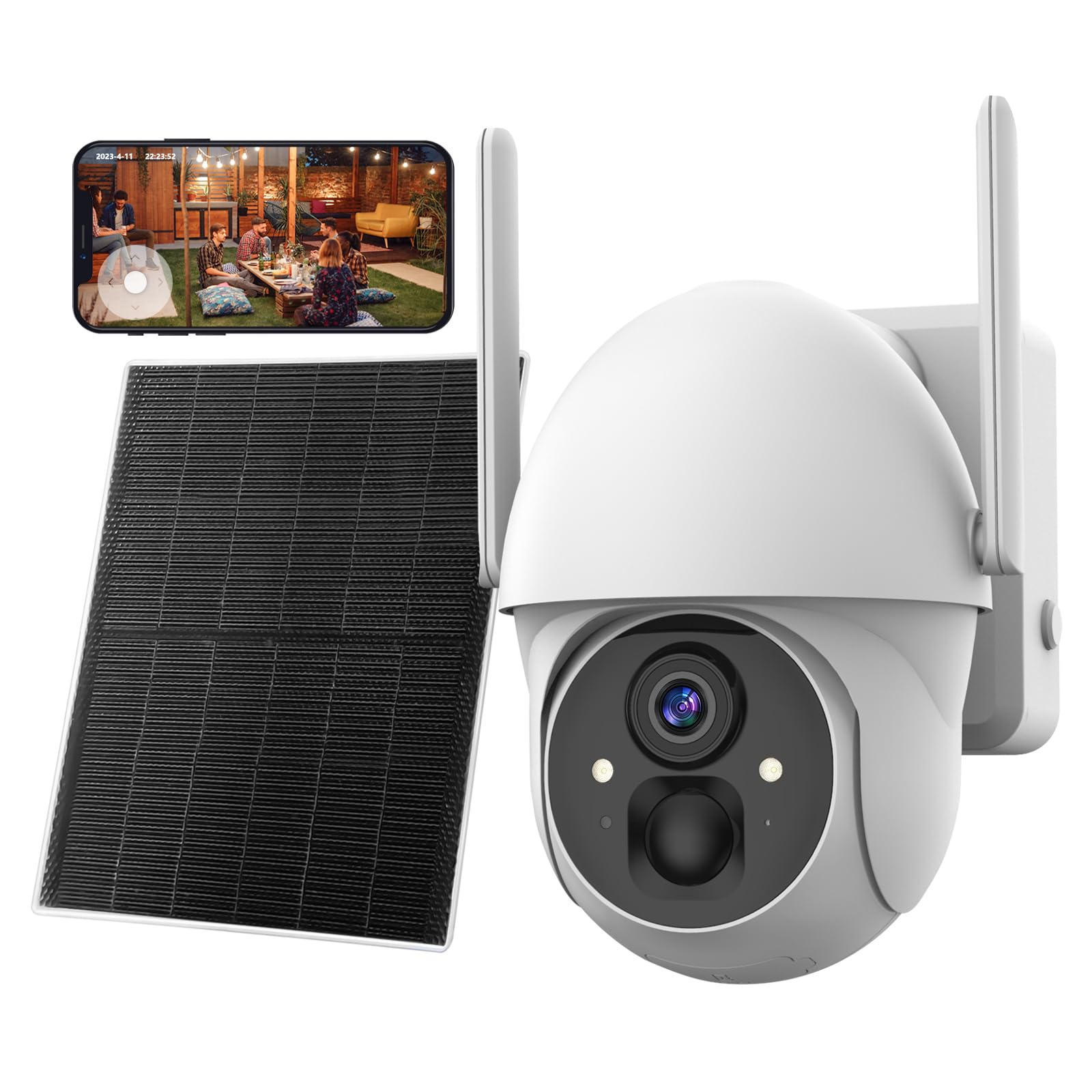 Wireless Solar Security Camera Outdoor - 360° PTZ Pan Tilt Solar Powered Battery Camera, Total Wire-Free Home Surveillance System for Yard, Garage & Property Protection | Weatherproof Night Vision Motion Detection