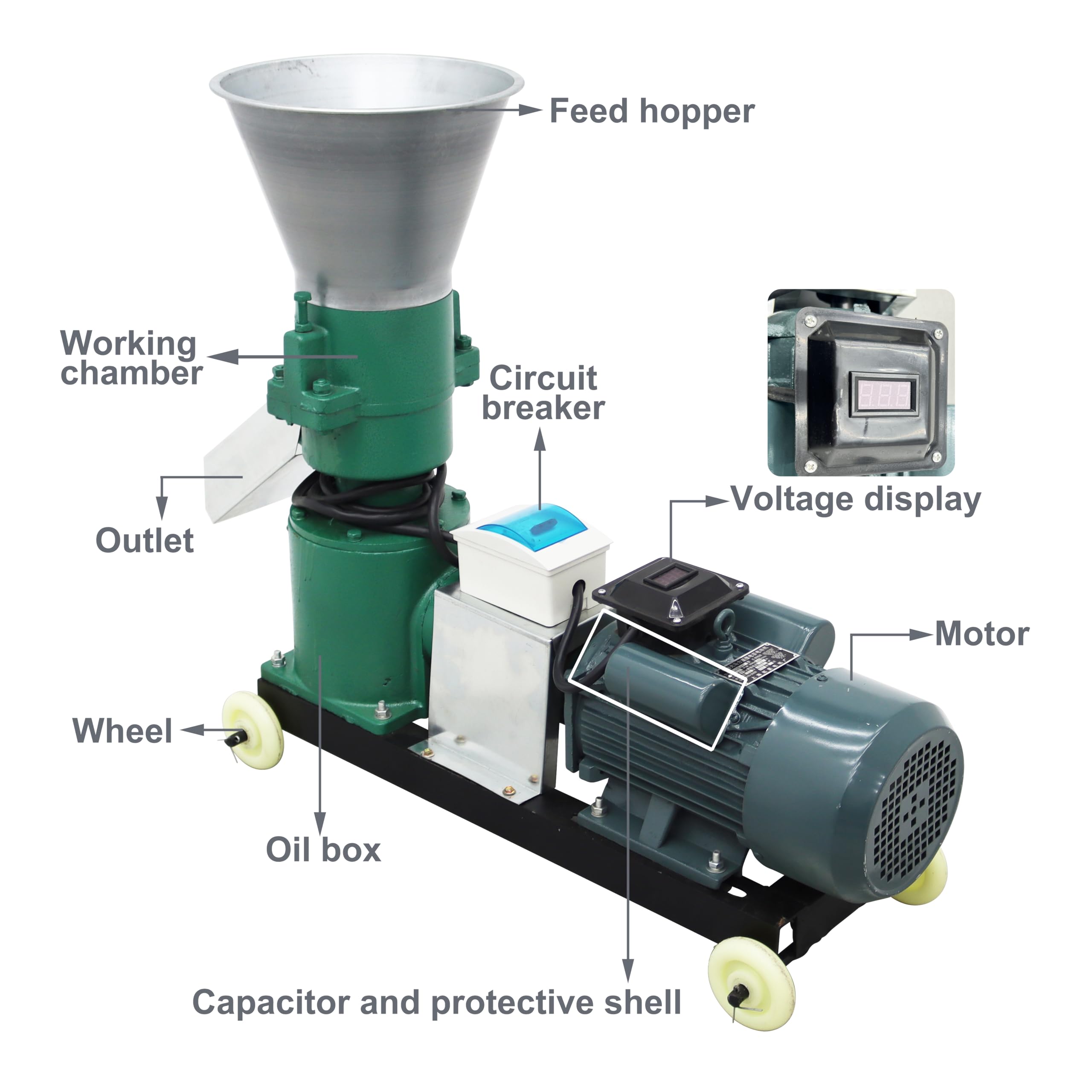 TECHTONGDA 220V Animal Feed Pellet Mill Machine for Chicken, Cow, Pig - 2 Rollers with 5MM Holes | Farm Pellet Fodder Press Grinder | Perfect for Homestead, Ranch & Livestock Feed Production