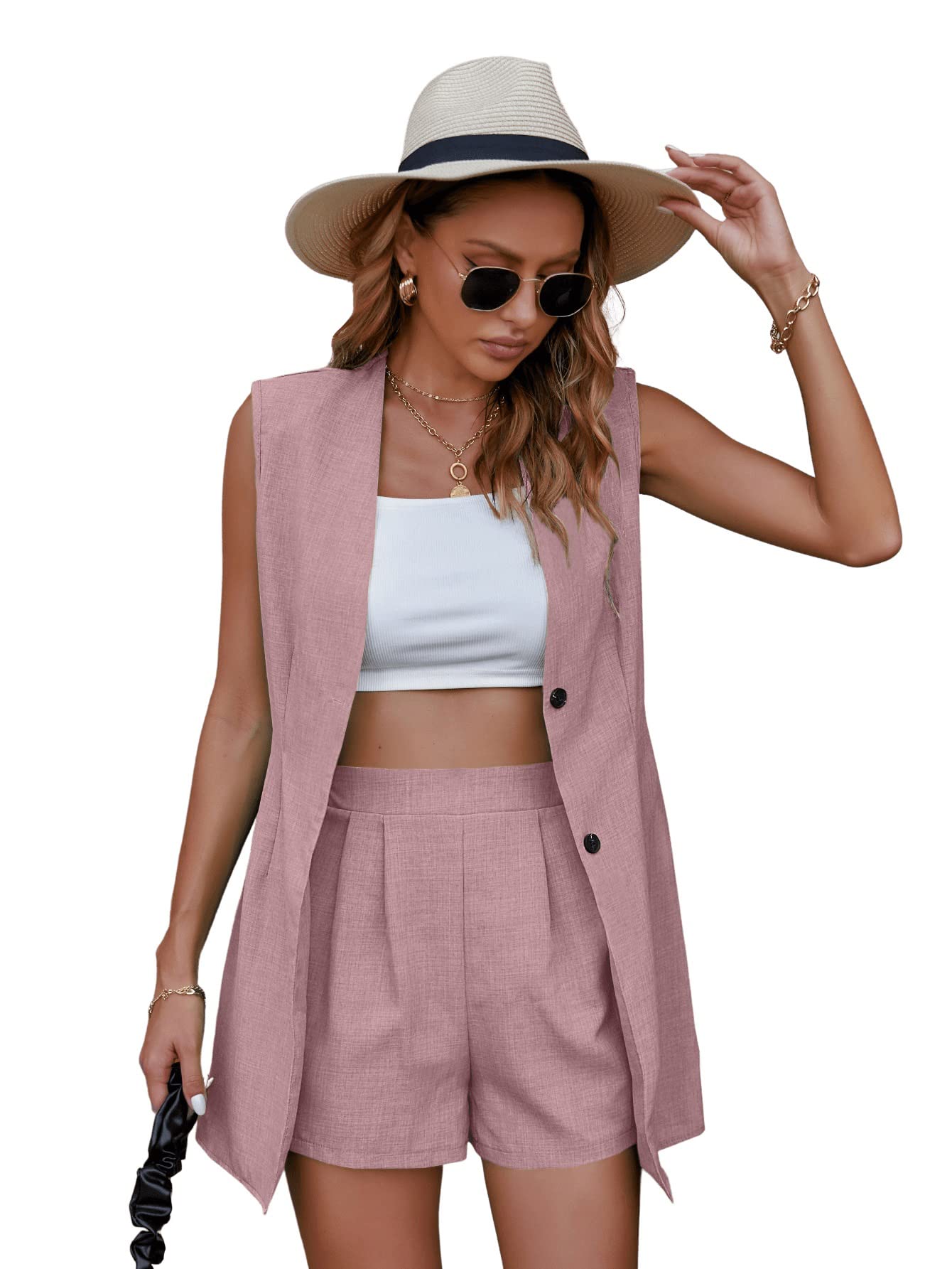 SweatyRocks Women's 2 Piece Casual Outfit Set - Button Down Blazer & Shorts for Summer | Office Wear, Street Style & Vacation Outfits