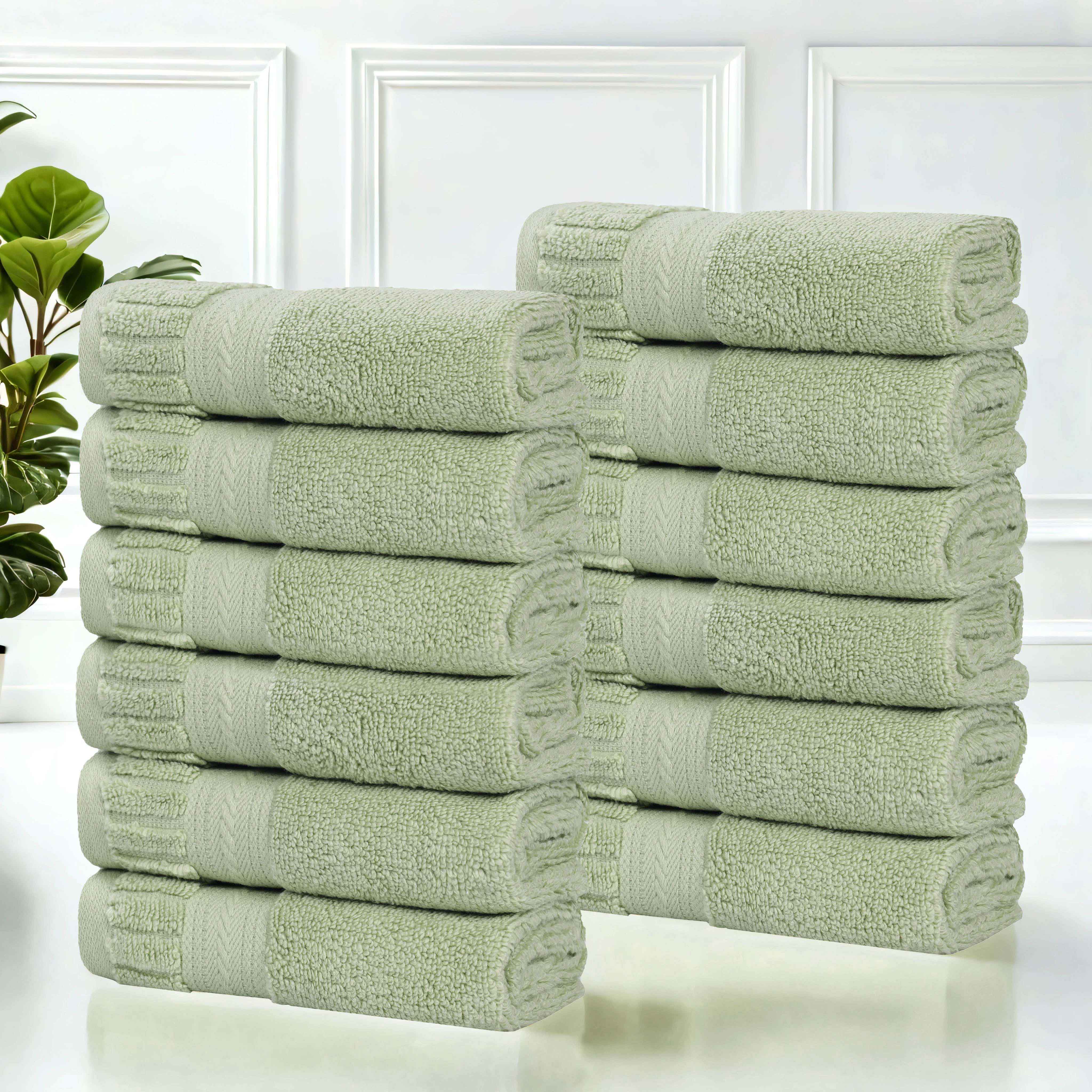 Premium Venice Zero Twist Cotton Medium Weight Face Towels - Soft & Absorbent, Set of 12 for Bathroom, Spa & Gym Use