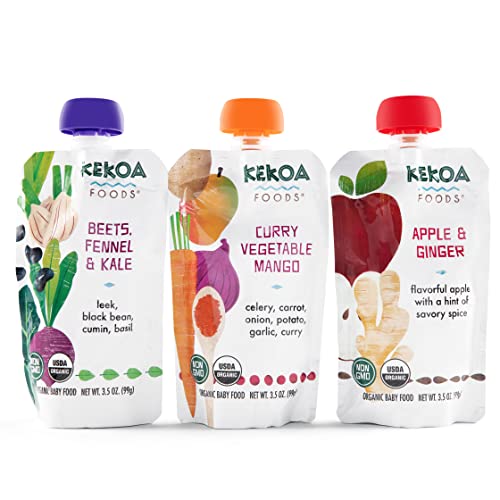 Organic Baby Food Pouch Variety Pack - Kekoa Foods 3.5oz (30 Pack) | Fruit & Vegetable Puree for Infants & Toddlers | On-the-Go, Travel & Daycare Snacks