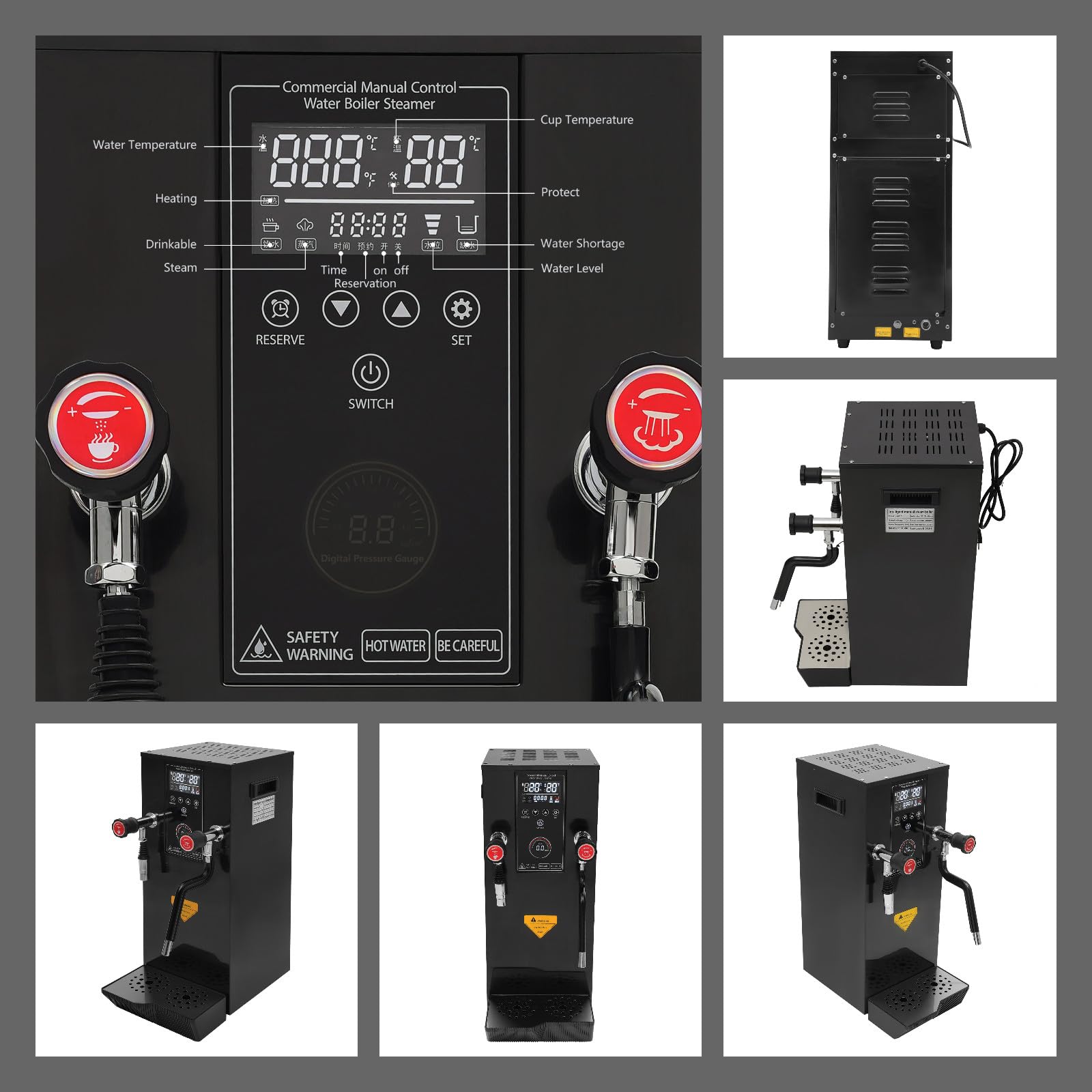 12L/3.2Gal Commercial Electric Steam Water Boiler with LCD Screen - 0.1-4.0 Bar Adjustable Pressure, 304 Stainless Steel, 1-12H Timer - Perfect for Office, Cafe, Hotel & Restaurant Hot Water Dispensing