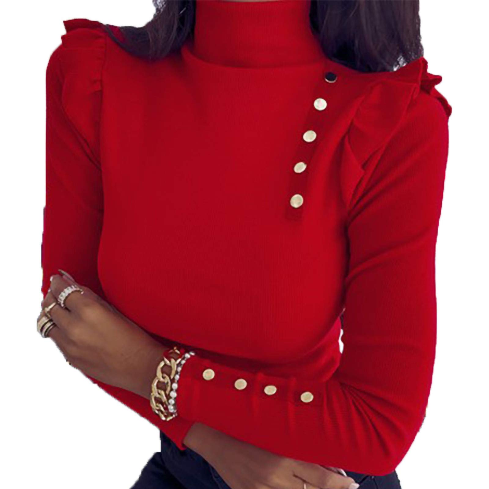 Women's Casual Solid Color High Neck Long Sleeve Knit Sweater Top | Warm Winter Layering Essential | Perfect for Office, Date Night & Cozy Home Wear