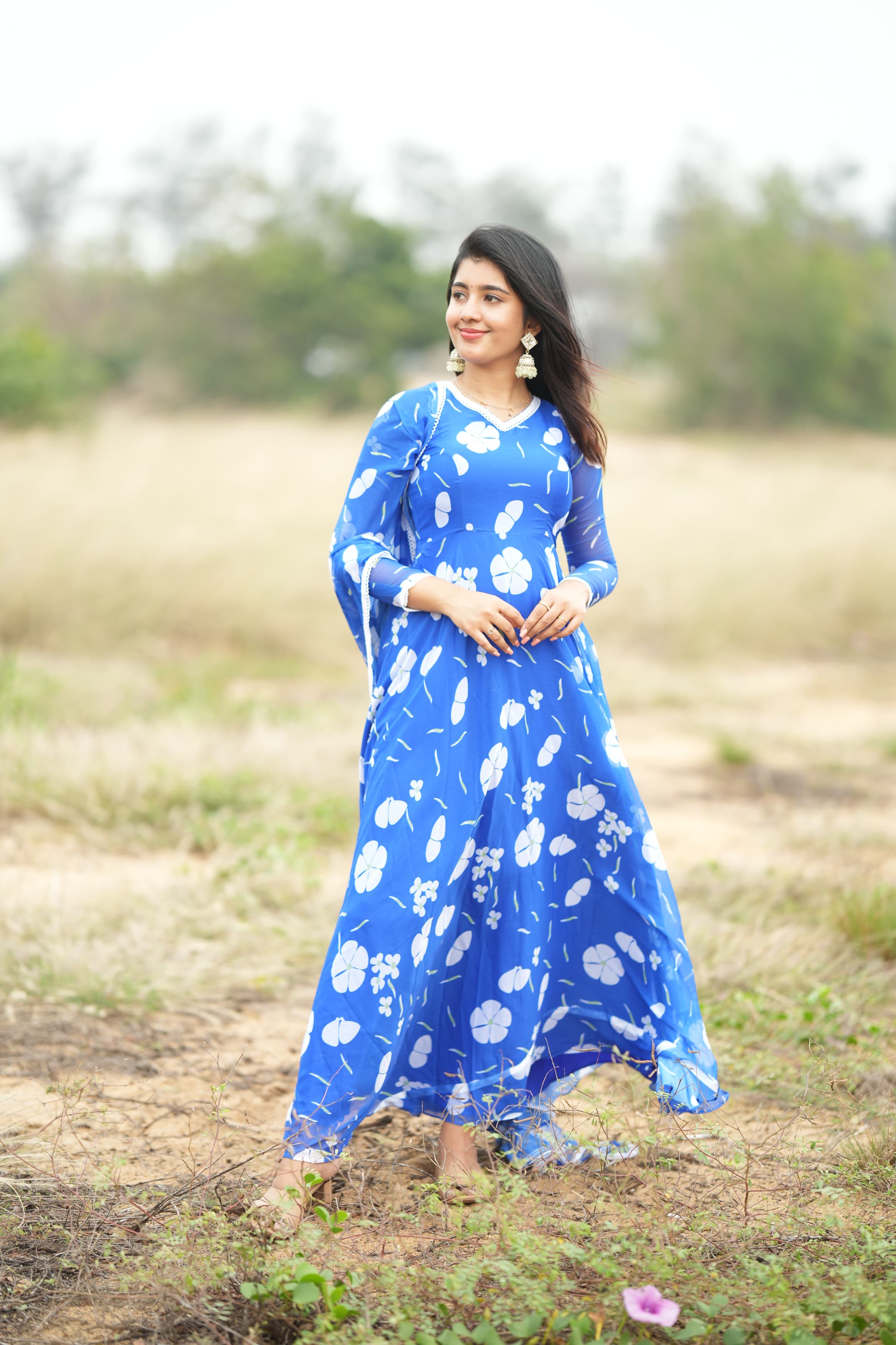 DD651 Madhavi Floral Anarkali Dress - Elegant Indian Ethnic Wear for Women | Perfect for Weddings, Parties & Festive Occasions
