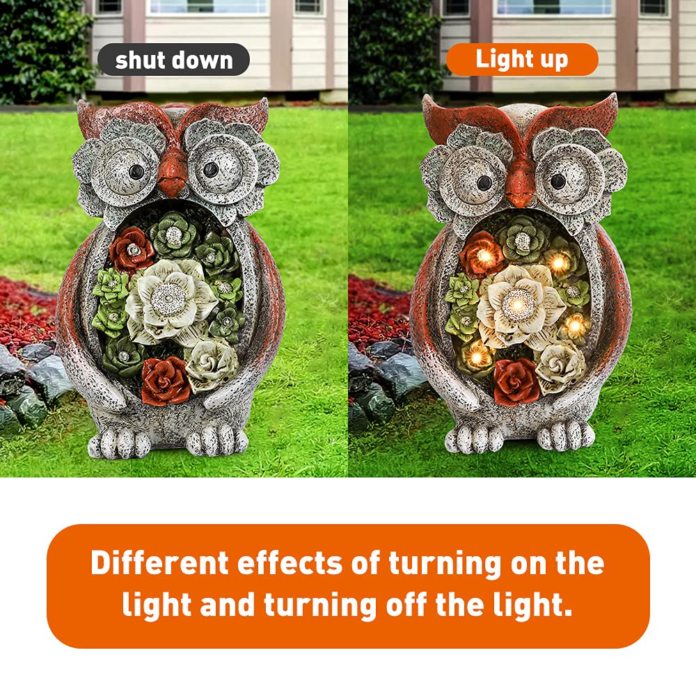 Solar Powered Owl Figurine - 5 LED Light Garden Statue, Resin Animal Sculpture for Outdoor Patio, Lawn & Yard Decor | Perfect for Nighttime Garden Illumination & Wildlife-Themed Decorations