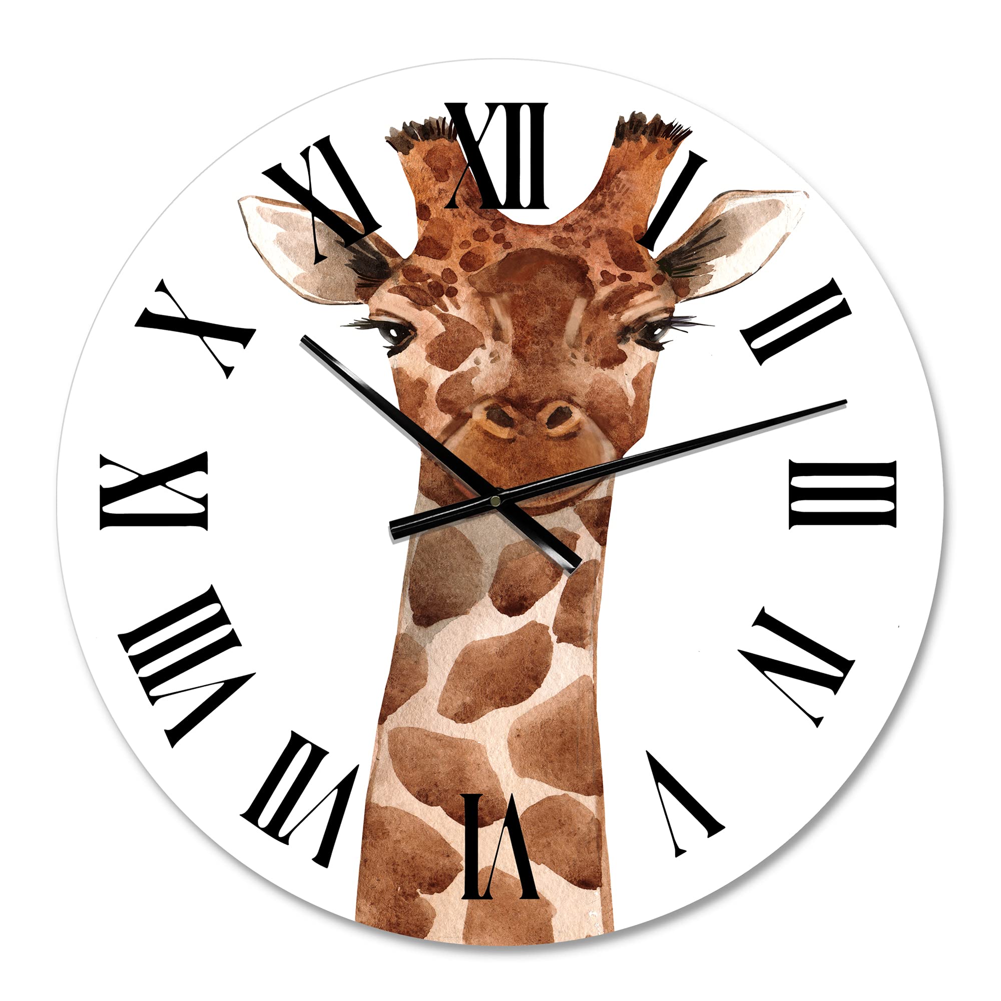 DesignQ Farmhouse Wall Clock - 'Portrait of A Giraffe X' Large Animal Wall Clock for Living Room, Kitchen, Bedroom Decor | Rustic Home & Office Wall Art