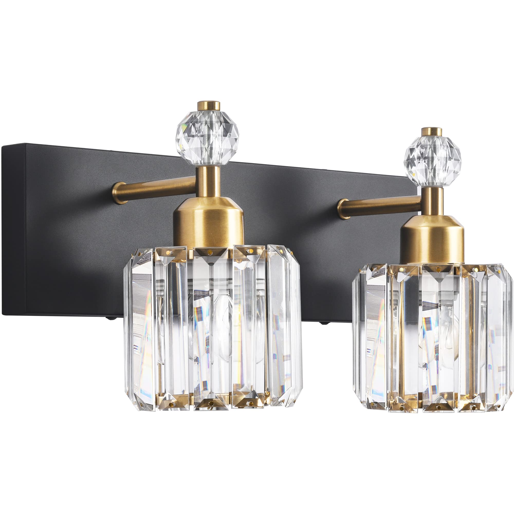 Modern Crystal Black 2-Light Bathroom Vanity Lighting Fixture - Elegant Wall Sconce for Mirror Illumination | Perfect for Bathroom, Powder Room & Dressing Area Makeup Lighting
