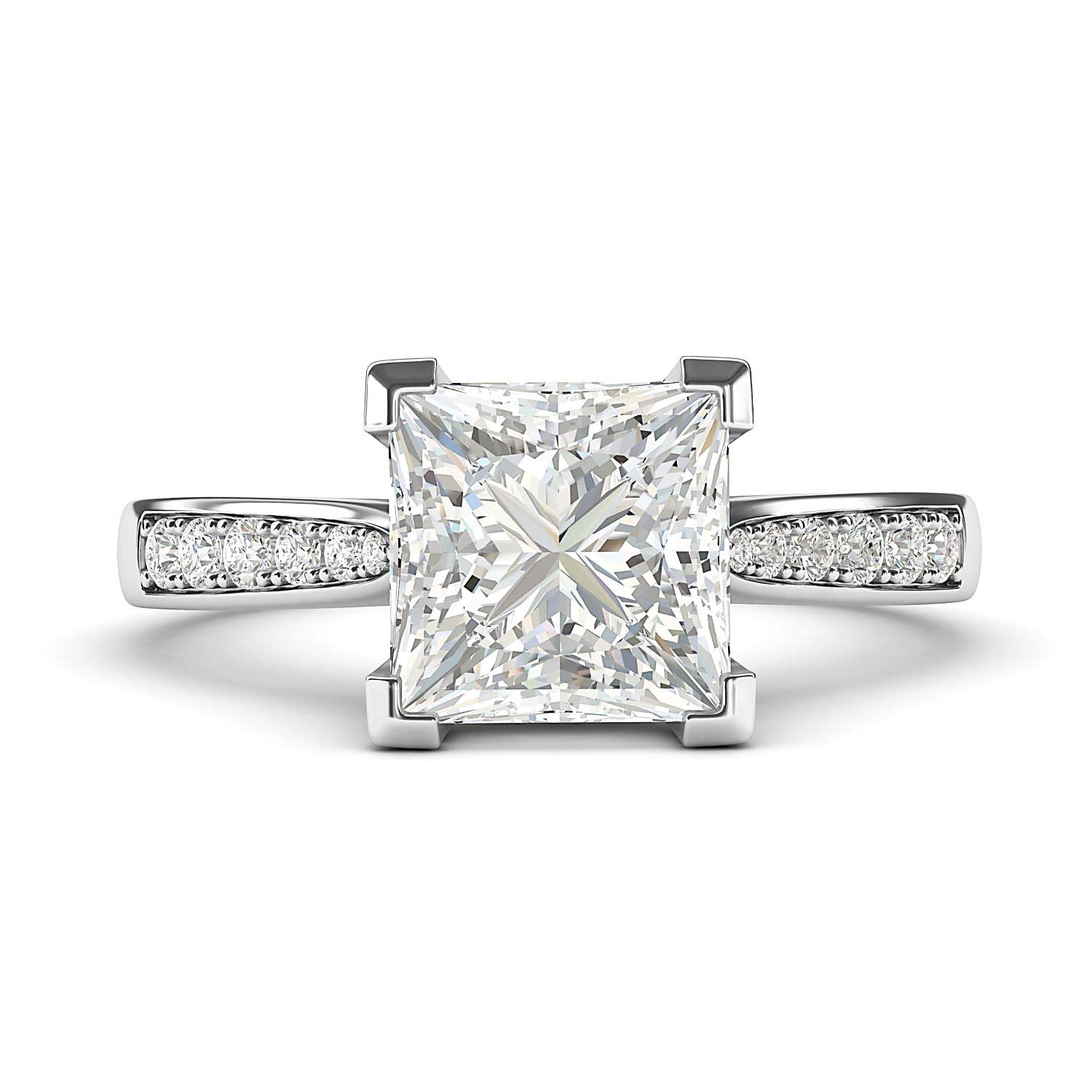 1.5ct Princess Cut Simulated Diamond or Moissanite 10K White Gold Solitaire Engagement Ring with Side Stones - Promise Bridal Ring for Wedding, Proposal & Anniversary Gift
