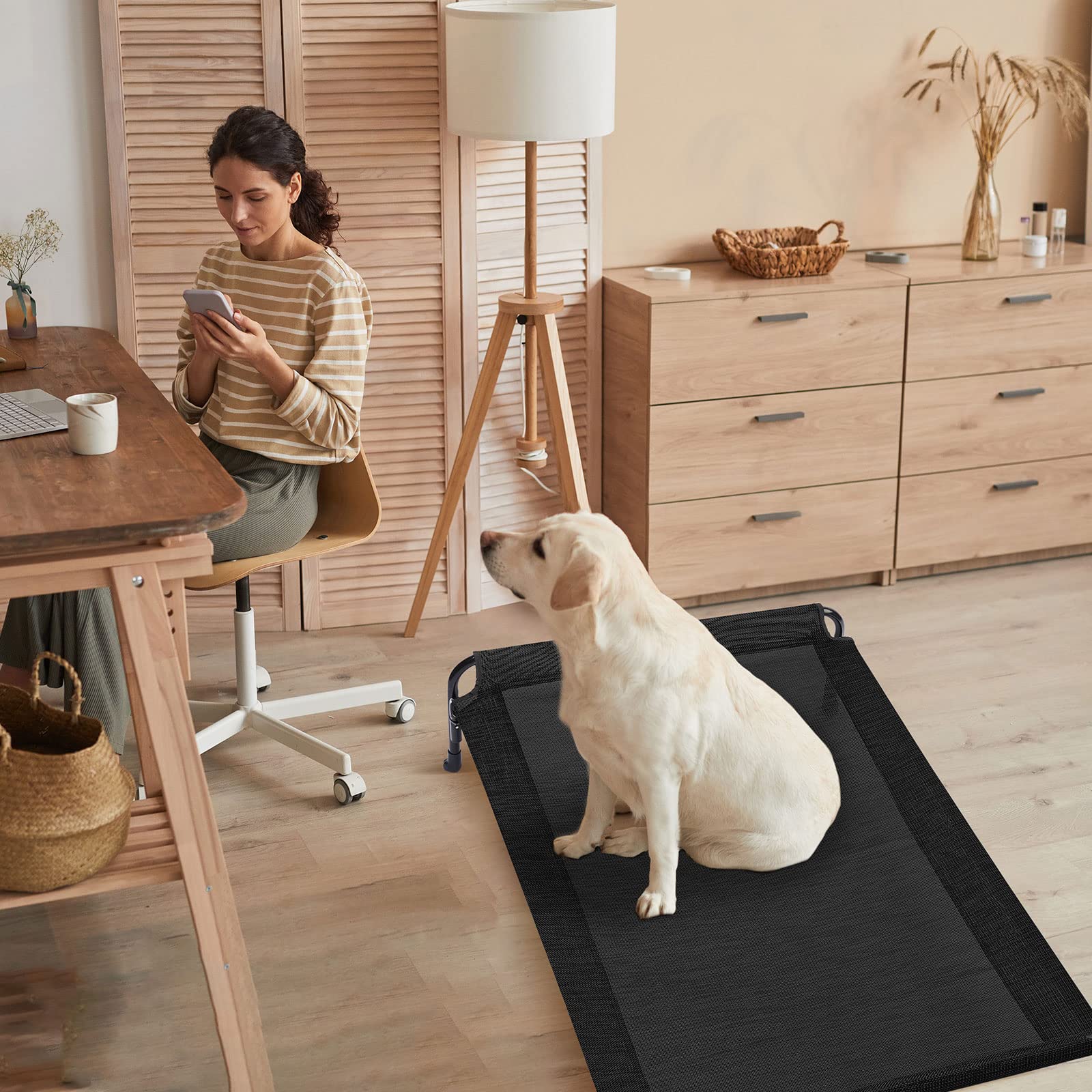 **Veehoo Elevated Cooling Dog Bed for Large Dogs - Breathable Washable Raised Pet Cot with Slope Headrest - Indoor & Outdoor Use for Camping, Patio, Backyard - Large Size in Black (CWC2204)**
