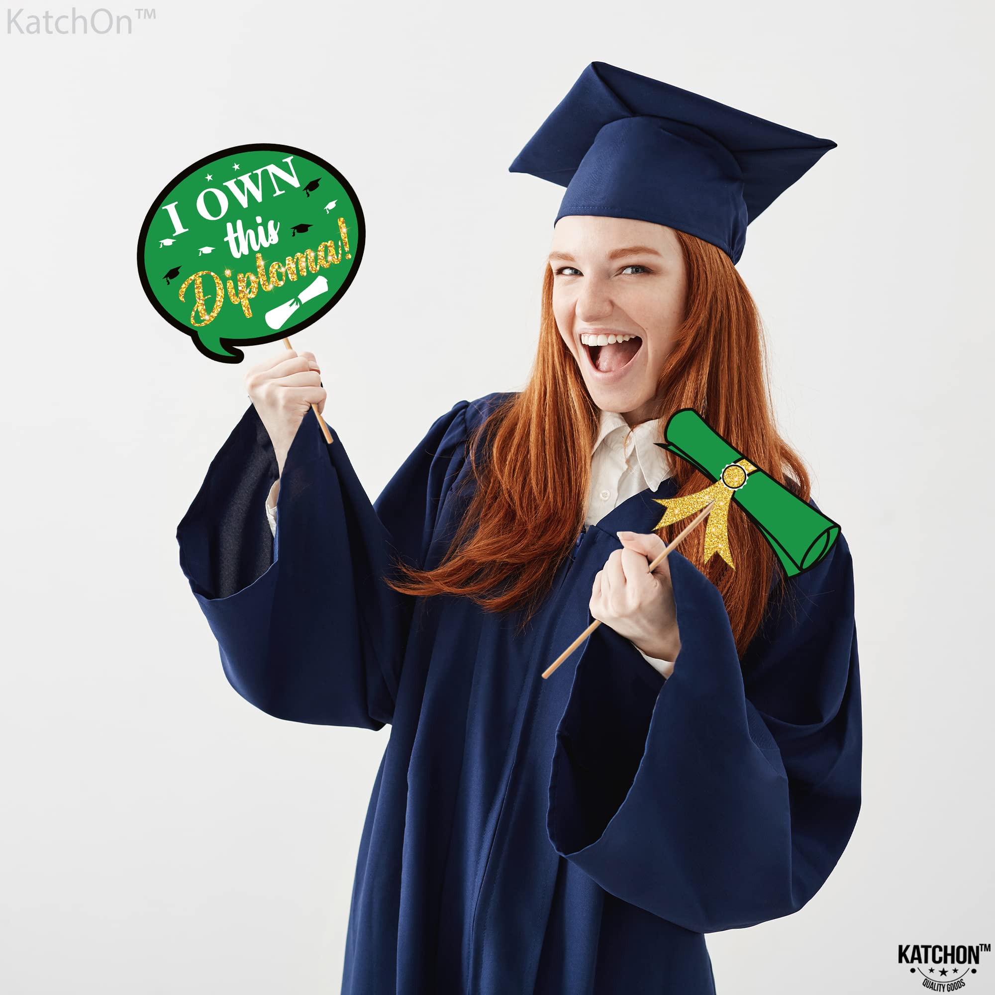 KatchOn 2025 Graduation Photo Booth Props - 30-Piece Glitter Decor Set (Black & Green) | Class of 2025 Party Supplies for Graduation Photoshoots, Ceremony Backdrops & Senior Night Celebrations