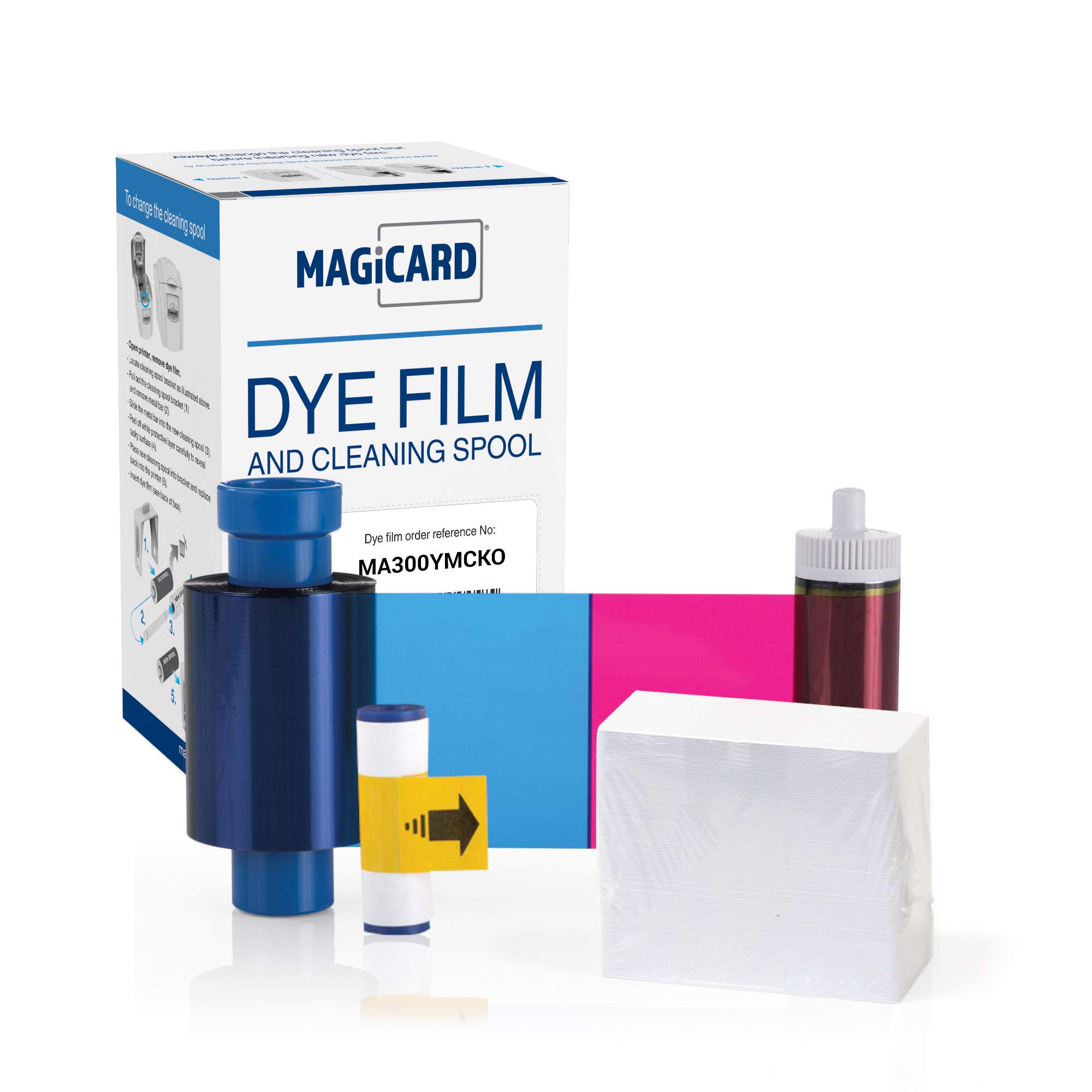 Magicard MA300YMCKO (EN1) Printer Ribbon & 100 Blank Cards Bundle - 300 High-Quality Card Prints for ID Badges, Loyalty Cards & Membership Cards | Perfect for Offices, Schools & Events