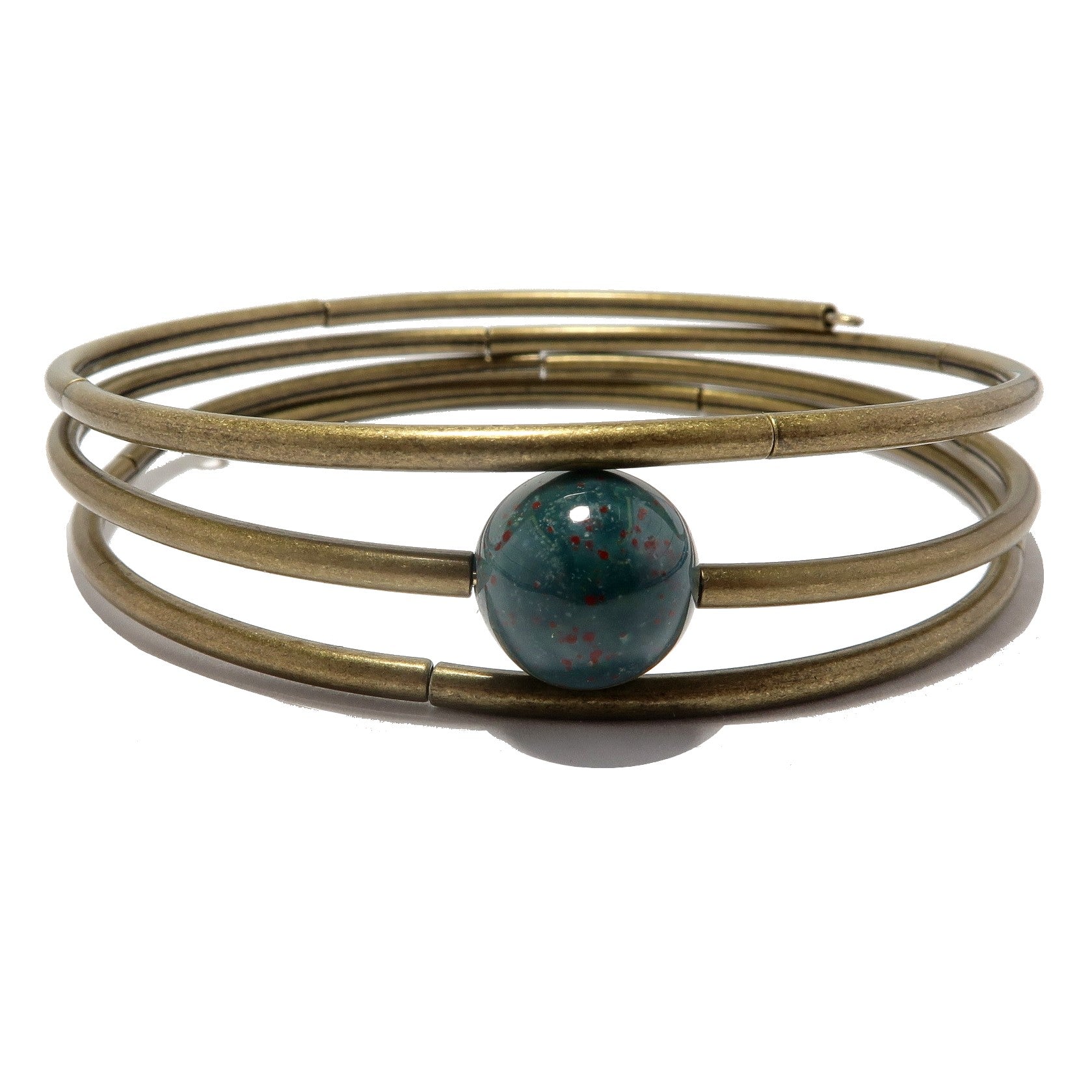 Bloodstone Bracelet - Circle of Karma Empathy Stone with Green and Red Coil for Healing, Protection & Positive Energy | Perfect for Meditation, Yoga & Spiritual Healing