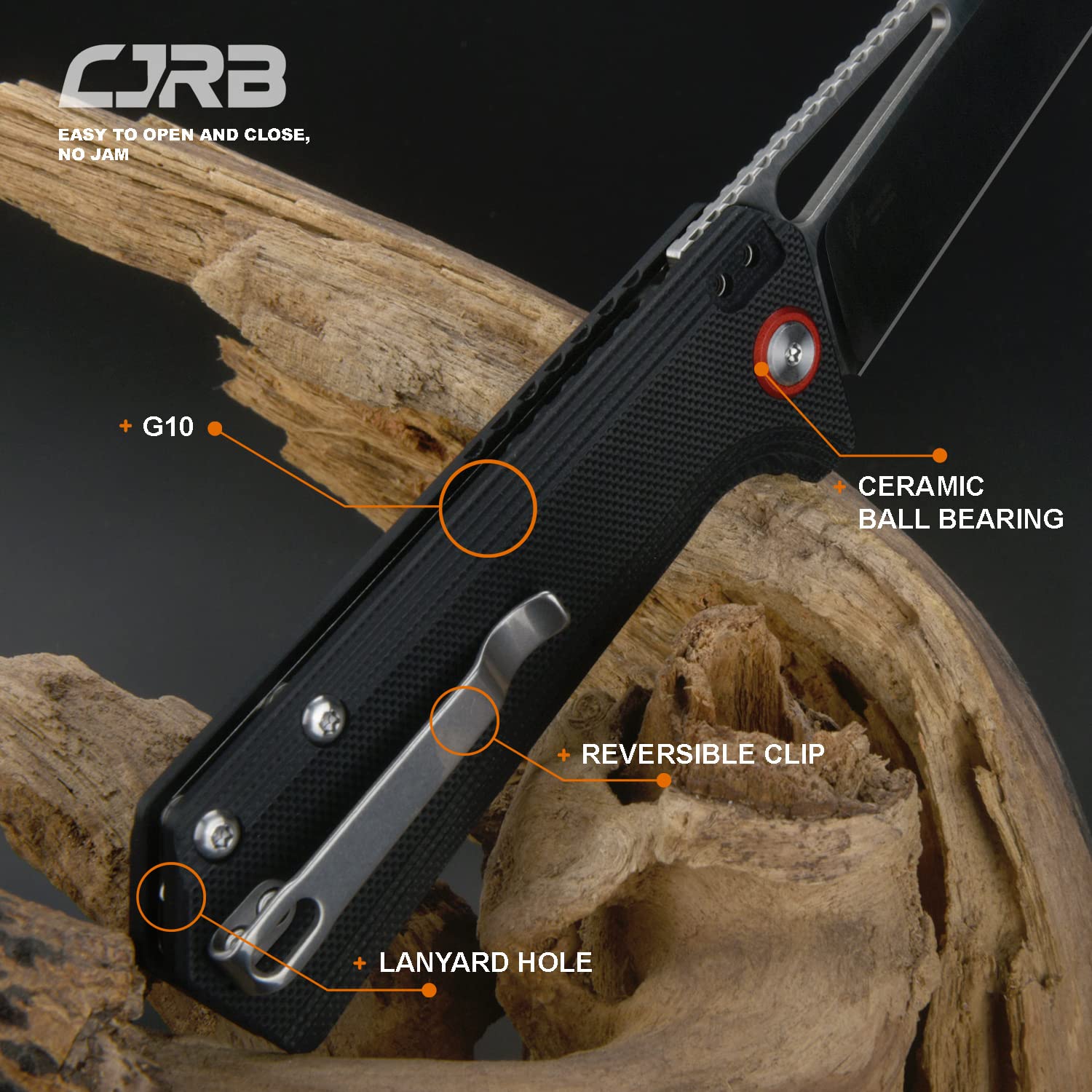 CJRB RUFFIAN Folding Pocket Knife (J1924-BK) - AR-RPM9 Powder Steel Blade, Black G10 Tactical Handle, EDC Knife Designed by Dirk Pinkerton | Perfect for Outdoor Camping, Survival Gear & Everyday Carry