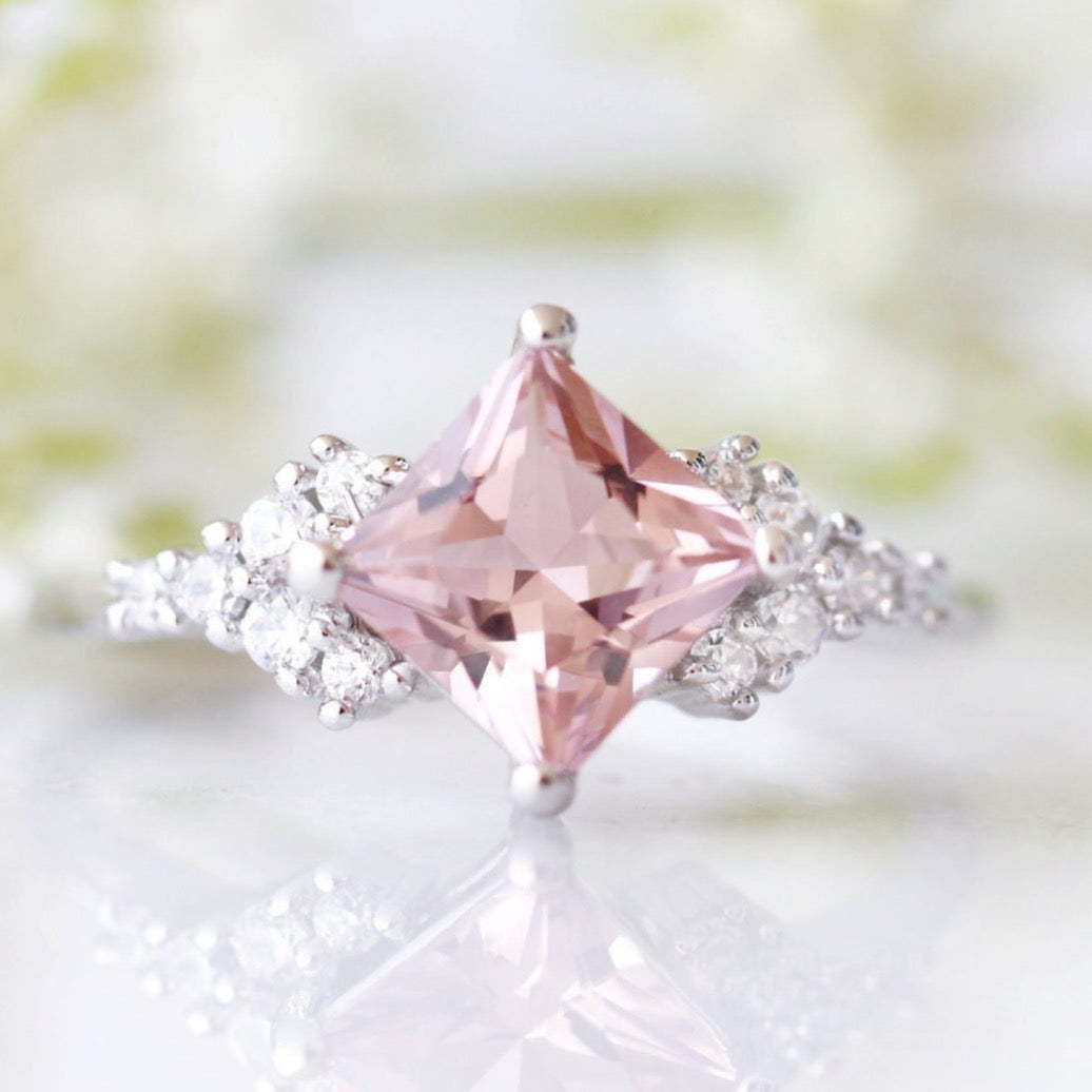 Ellie Morganite Ring Sterling Silver - Elegant Rose Gold Plated Jewelry for Women, Perfect for Engagement, Wedding, Anniversary & Everyday Wear