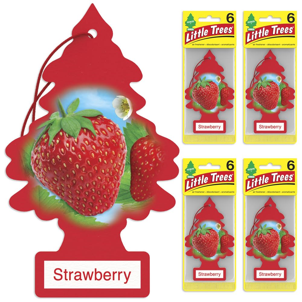LITTLE TREES Car Air Fresheners - 24 Pack Hanging Tree Fresheners with Long-Lasting Strawberry Scent for Auto, Home & Office | Perfect for Cars, Closets, Bathrooms & Small Spaces