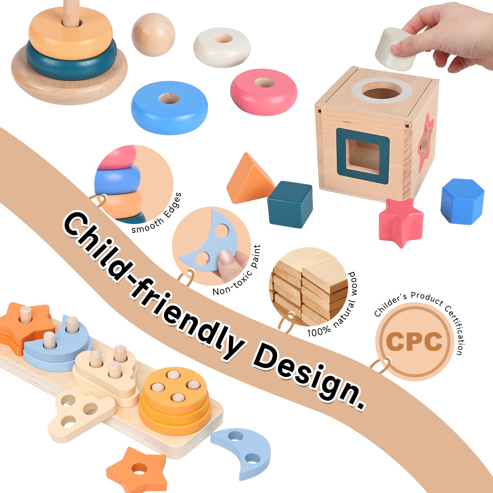 4-in-1 Wooden Montessori Toys for Kids Ages 3+ | Educational Sensory Learning Toys for Toddlers & Preschoolers | Perfect Christmas & Birthday Gifts for Boys and Girls | Ideal for Homeschooling, Daycare & Early Childhood Development