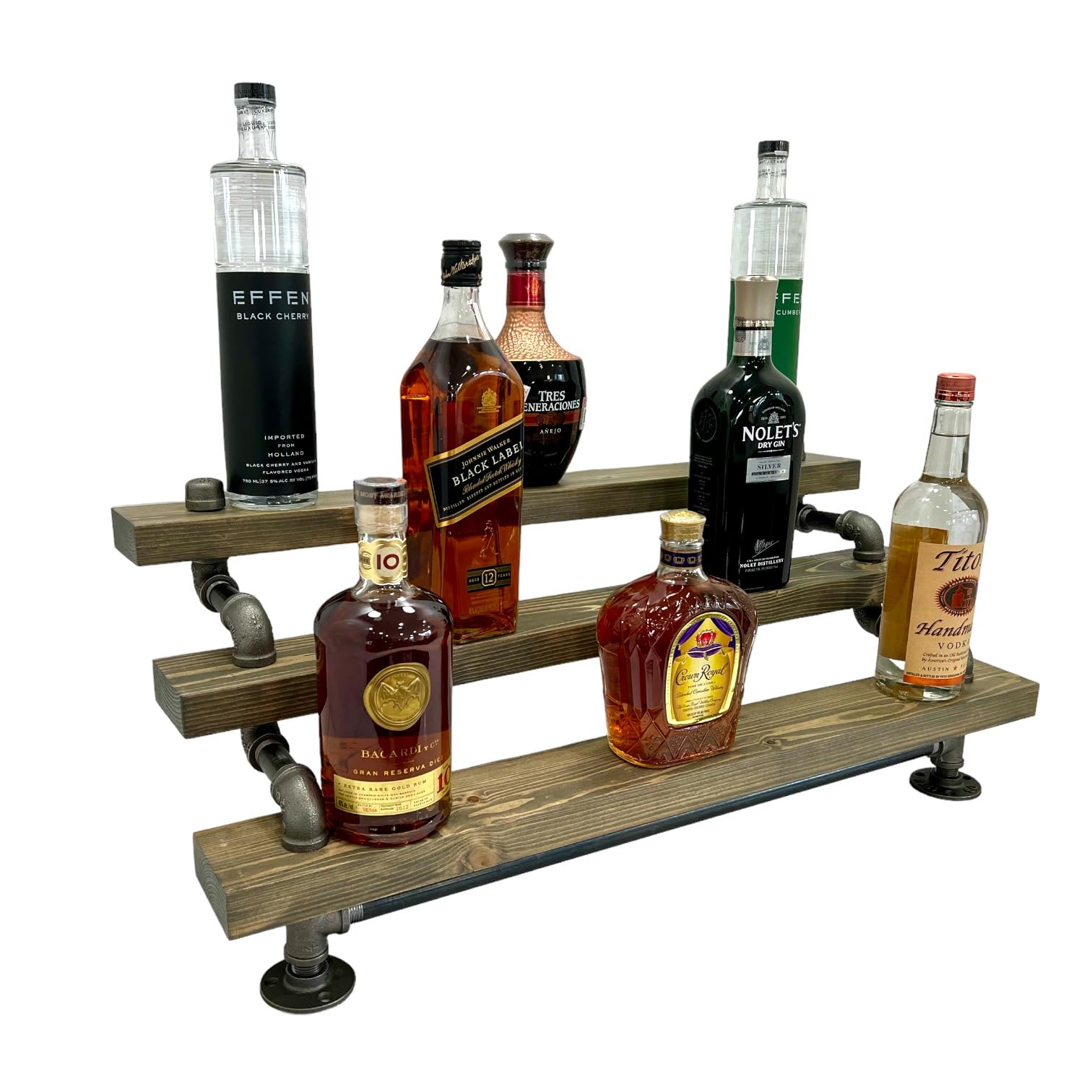 3-Tier Industrial Bar Display Shelf - Freestanding Liquor & Wine Bottle Organizer - 36
