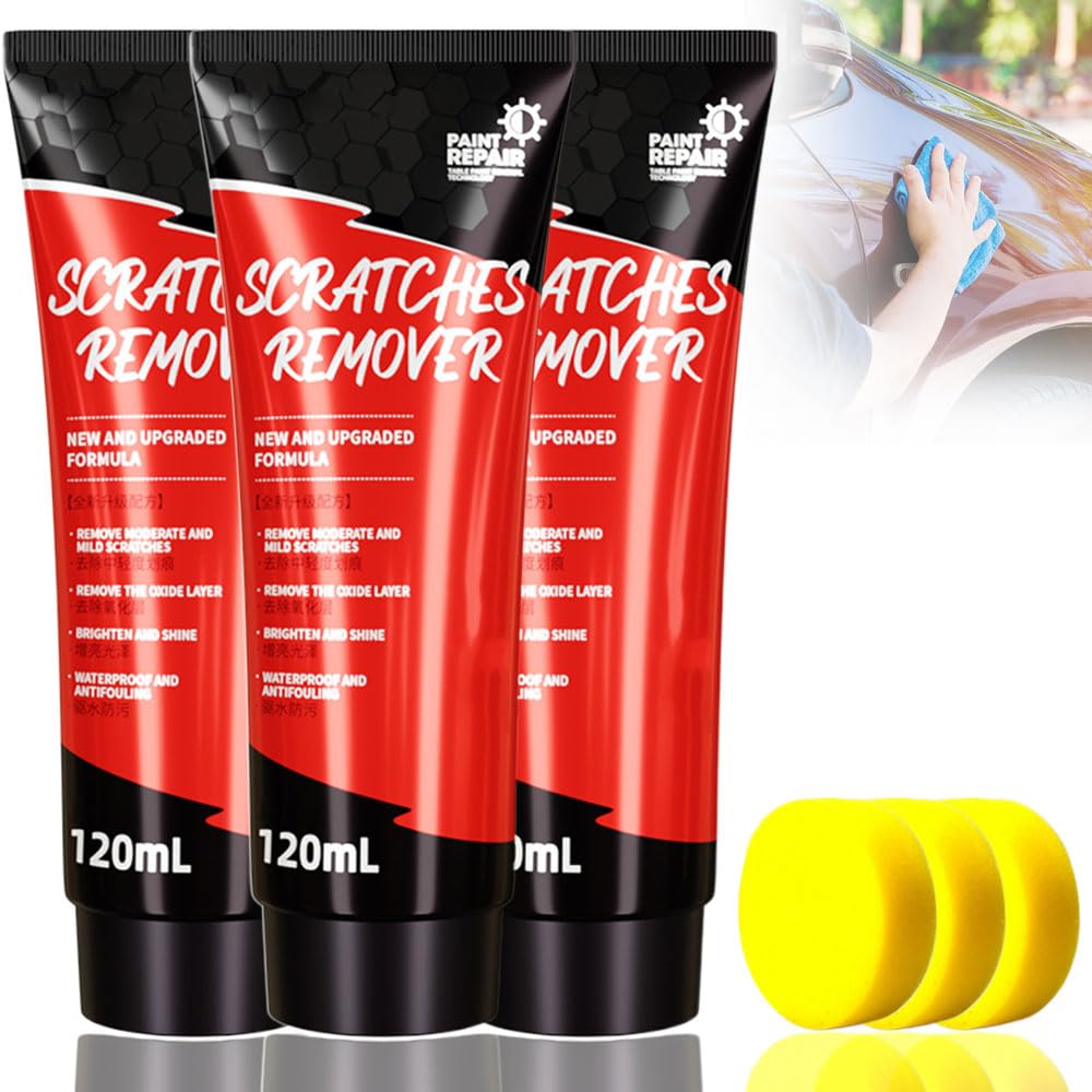 2024 Upgraded Car Scratch Repair Wax Kit - 3PCS Scratch Remover Paste & Polishing Wax with Sponge for Cars, Trucks, Motorcycles | Fix Scratches on Paint, Metal & Plastic Surfaces | Perfect for DIY Auto Detailing & Touch-Ups