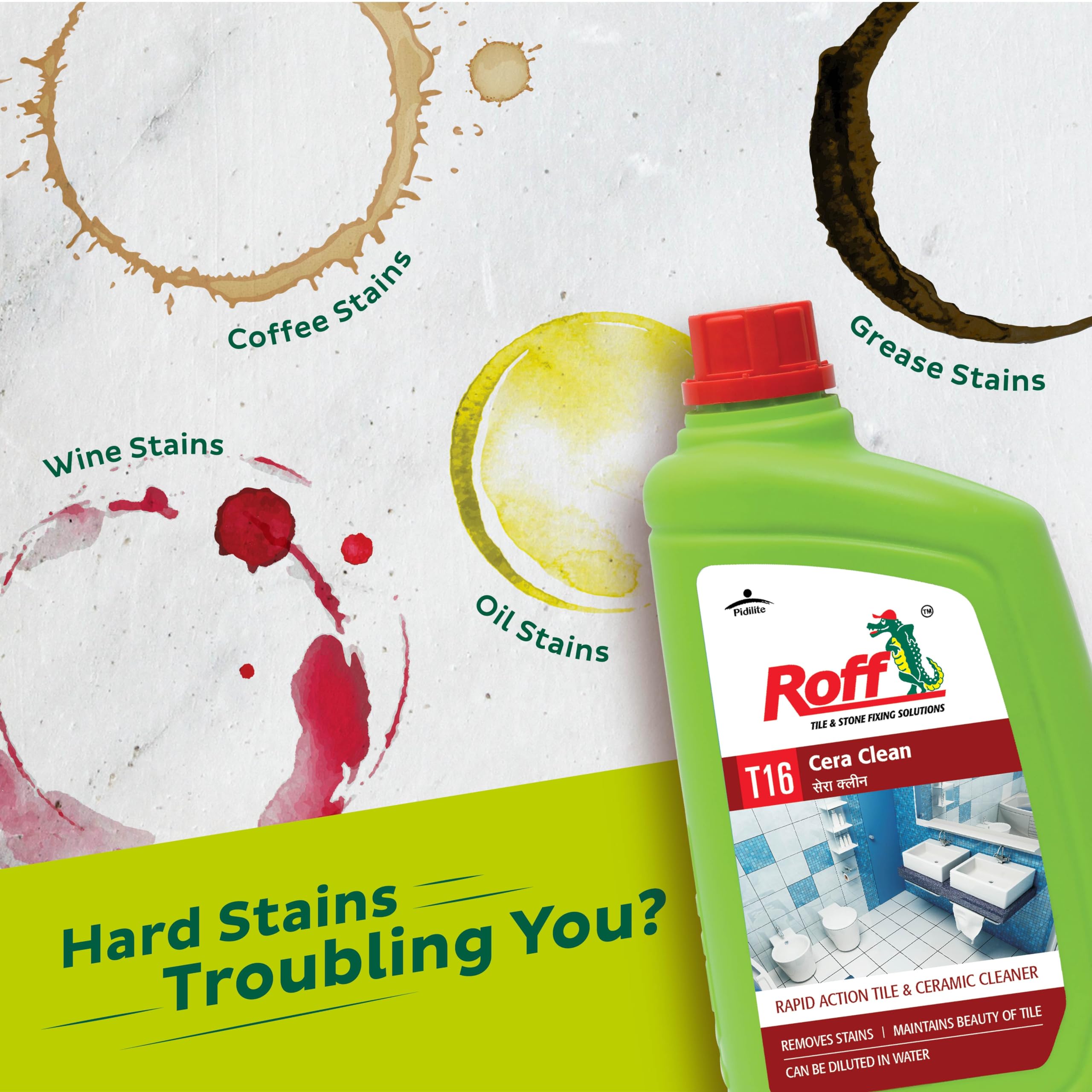 Pidilite Roff Cera Clean All-Purpose Tile Cleaner - 1L (Pack of 2) | Advanced Floor & Wall Cleaner for Kitchen, Bathroom & Bedroom | Removes Grease, Dirt & Tough Stains | Perfect for Ceramic, Porcelain & Marble Surfaces
