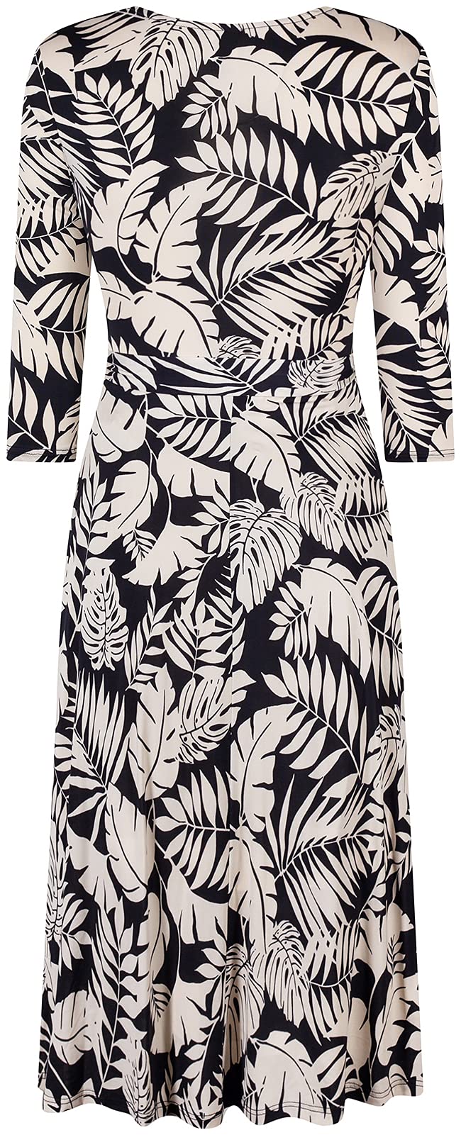 Women's 3/4 Sleeve Faux Wrap Midi Dress - Knee Length Summer Wedding Guest Dress for Party, Bridal Shower, Baby Shower & Maternity Nursing - Black & White - Made in USA | Perfect for Garden Parties, Cocktail Events & Formal Occasions