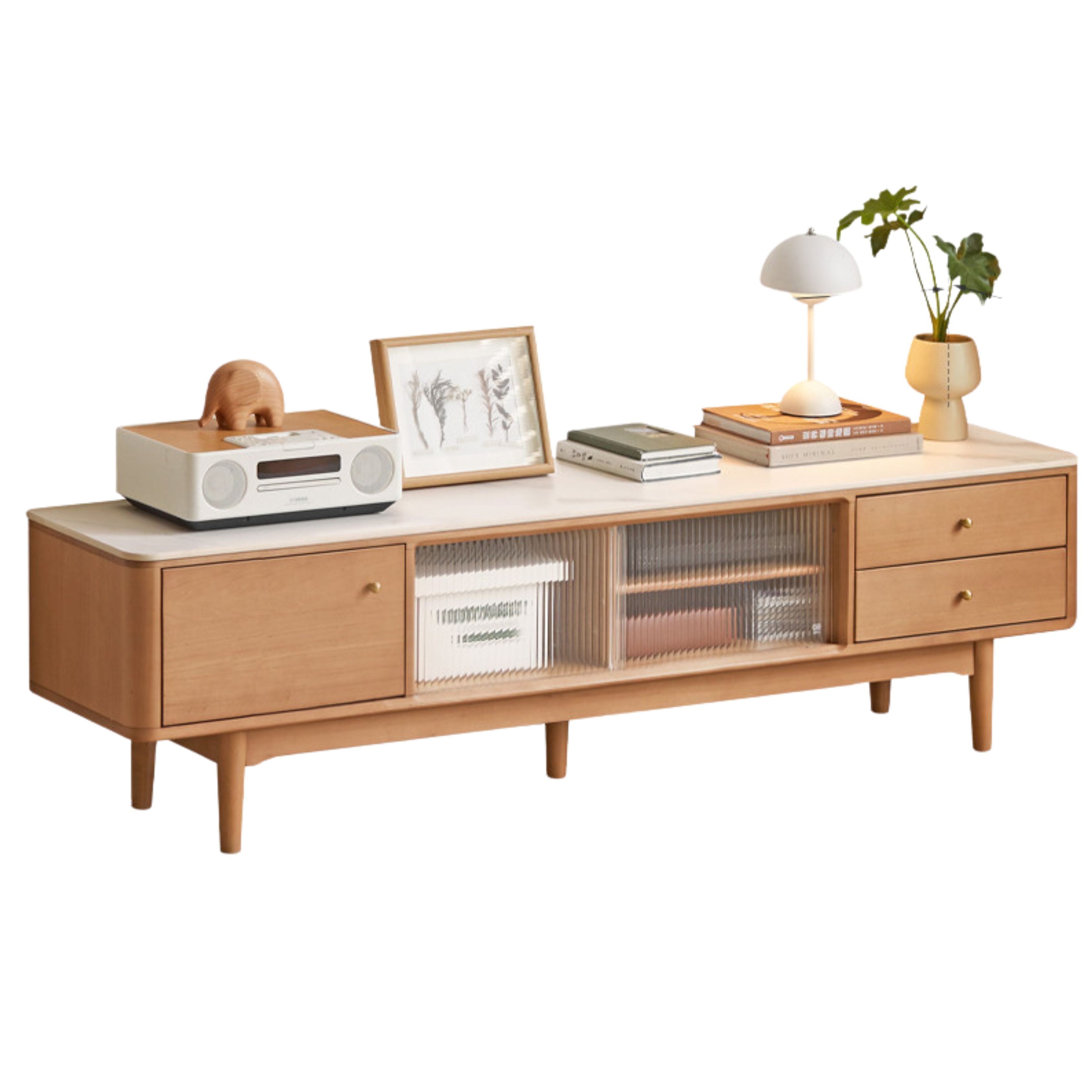 59.1x13.8x17.7 inch/ 150x35x45сm/ Natural Wood color/ Poplar Slate Double Drawer TV Cabinet