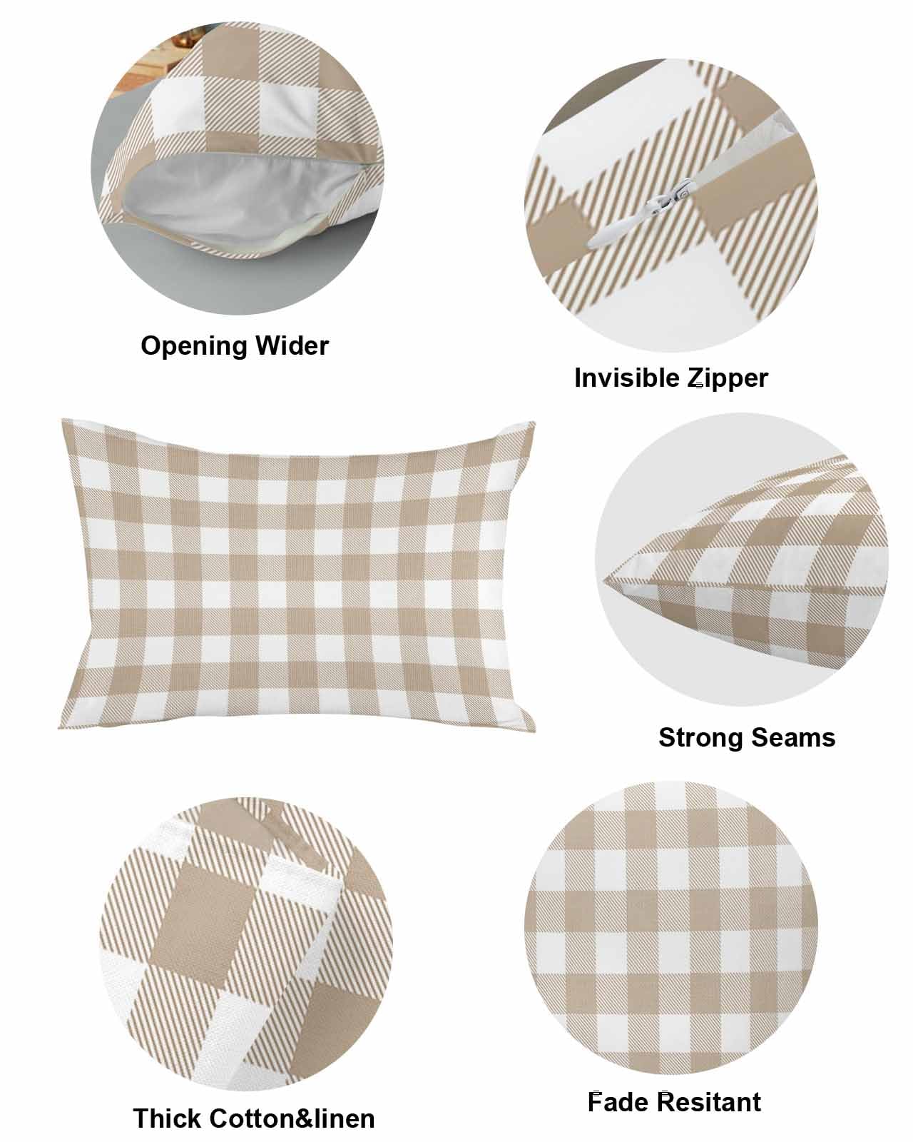 20x12 Inch Buffalo Check Plaid Throw Pillow Covers Set of 2 - Soft Khaki Decorative Cushion Cases for Couch, Sofa & Bedroom - Farmhouse Style Lumbar Pillow Covers for Home, Car and Garden Decor (Perfect for Living Room Accents & Cozy Reading Nooks)