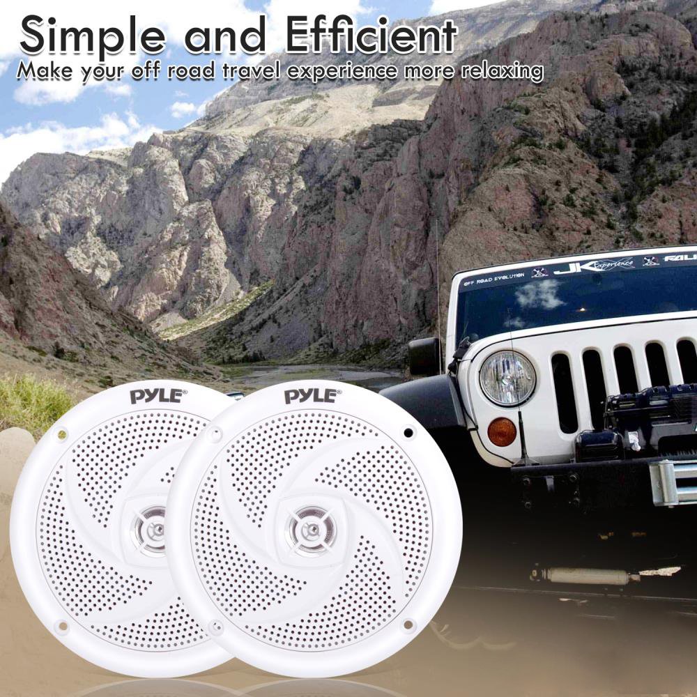 Pyle Marine Speakers - 5.25 Inch 2-Way Waterproof Weather Resistant Outdoor Stereo Sound System with 180W Power, Slim Low Profile Design - 1 Pair (White) - Perfect for Boats, Pools, and Patios