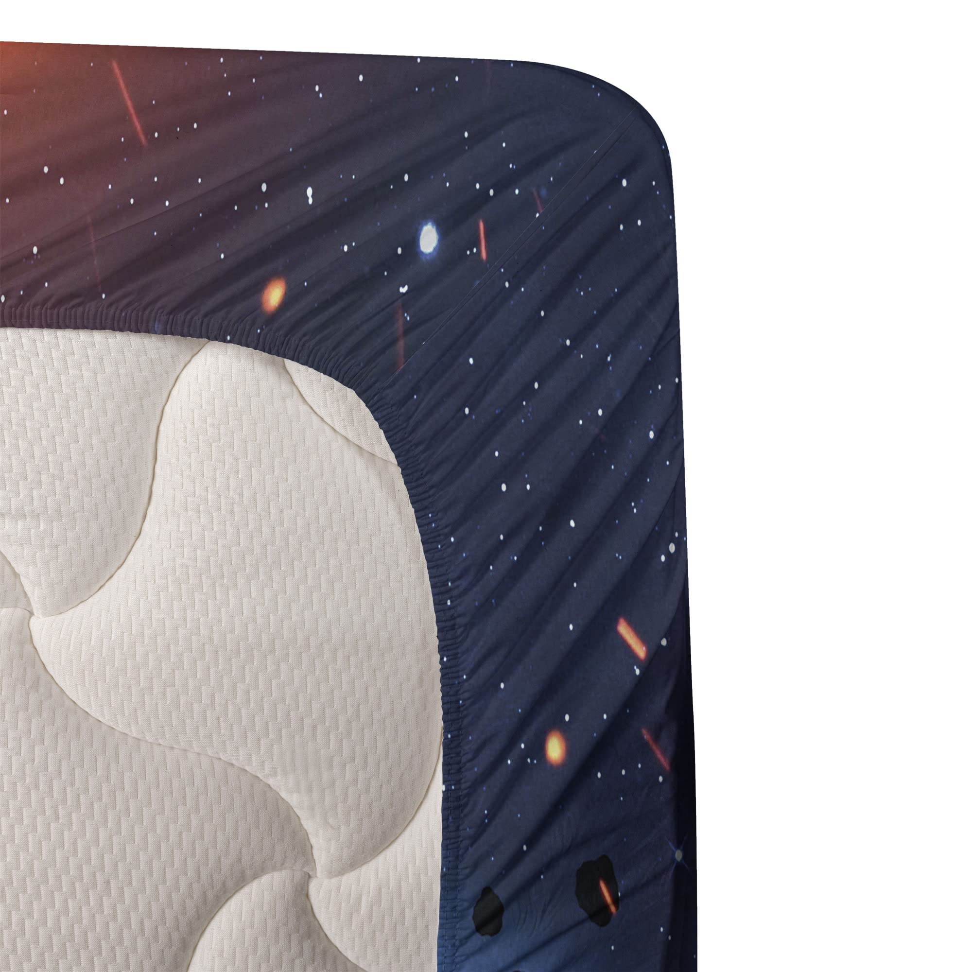 Ambesonne Space Cat Bedding Set - 3 Piece Twin XL Comet Galaxy Cosmonaut Print Sheet Set with Fitted Sheet, Flat Sheet & Pillowcase - Dark Blue & White Outer Space Themed Bedroom Decor for Kids & Teens Room