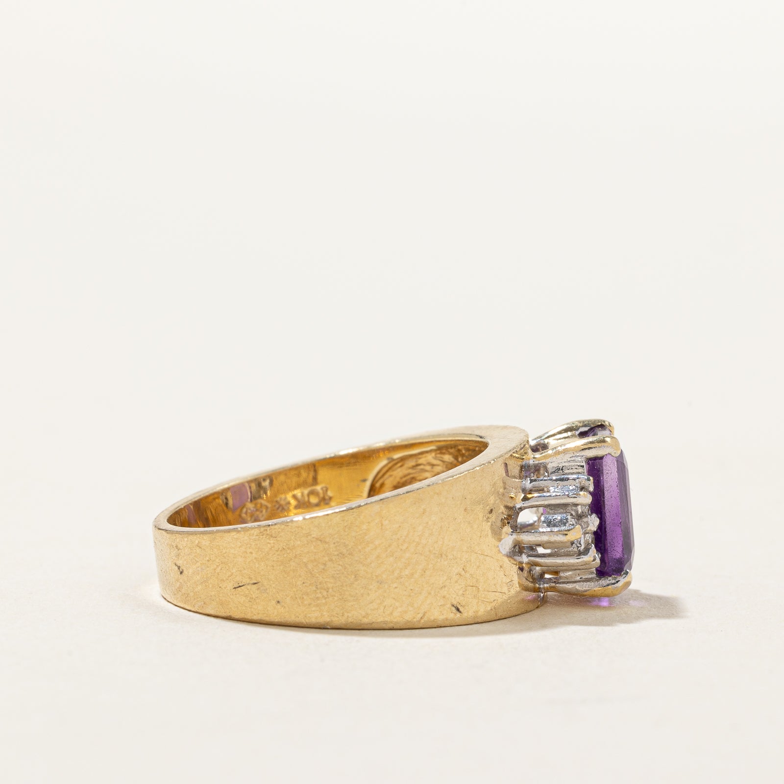 Amethyst and Diamond Cocktail Ring - 1.50ct Genuine Amethyst with 0.10ctw Diamond Accents - Size 6.5 - Elegant Evening Wear & Special Occasion Jewelry