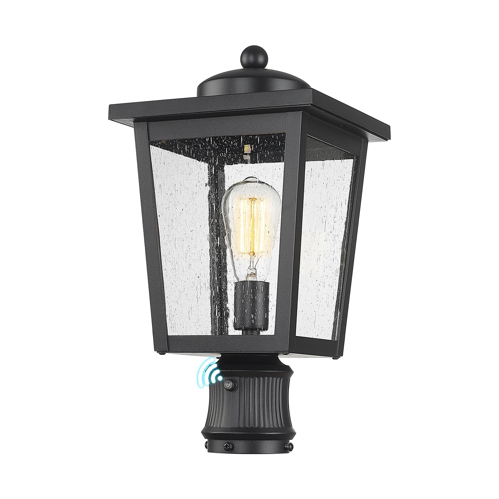 Dusk to Dawn Outdoor Post Lights - Seeded Glass Lamp Post Light Fixture with Black Finish, Waterproof & Rust-Resistant Aluminum Pillar for Walkway, Driveway, Patio, Porch - Perfect for Garden, Yard, and Landscape Lighting