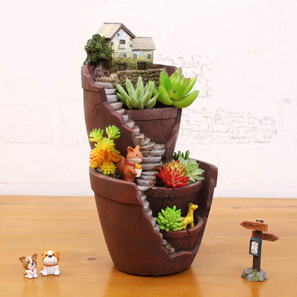 BESPORTBLE Small Succulent Pot - Double Layer Sky Garden Planter with Miniature House Design - Cactus & Succulent Planters for Home, Office Decor - Perfect for Windowsills, Desks & Gift Giving