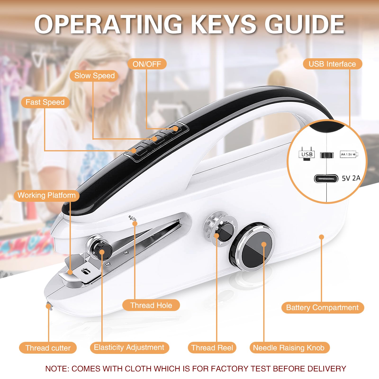 Portable Handheld Sewing Machine for Beginners - Mini Electric Sewing Kit with Quick Stitch Function - Perfect for Home Repairs, Travel, Emergency Fixes & DIY Craft Projects