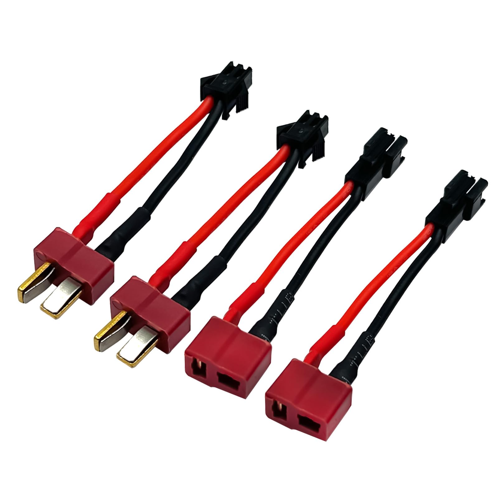 2 Pairs SM-2P to T Plug Adapter Connector - Male & Female with 18AWG 5CM Silicone Wire - Compatible with RC Cars, Drones, Boats - For Lipo & Li-ion Battery Connections - Perfect for DIY Electronics & Power Supply Projects