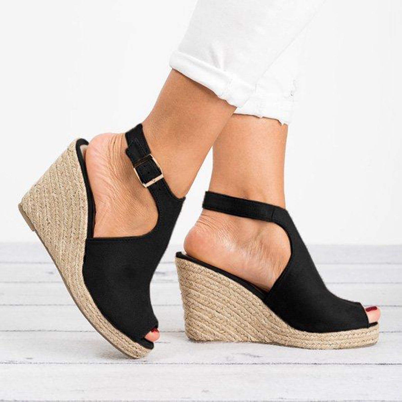**Cathalem Women's Summer Sandals 2024 – Buckle Ankle Strap Open Toe Platform Wedge Sandals – Comfortable Casual Shoes for Beach, Vacation & Daily Wear**