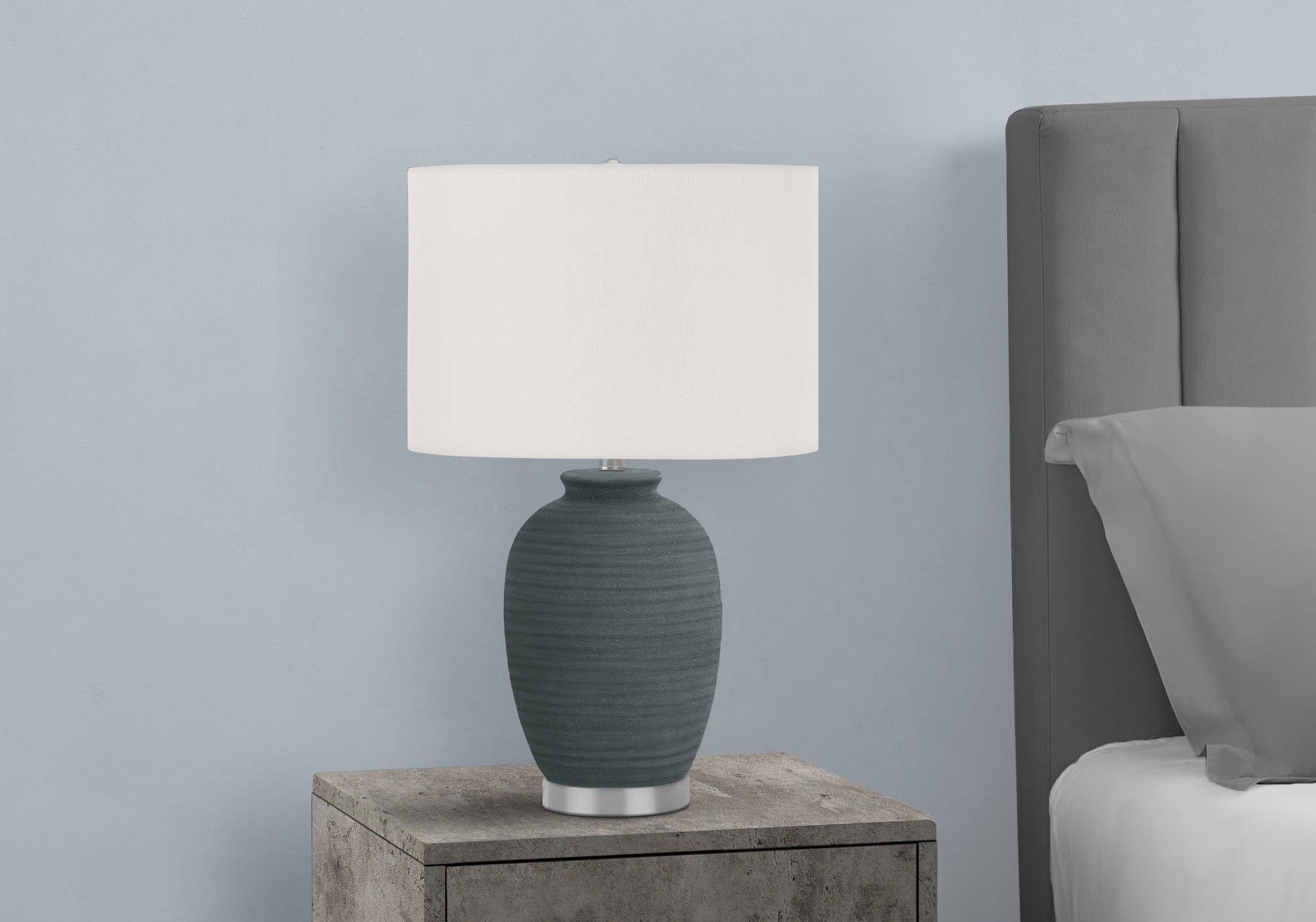 Blue Glow Table Lamp - Modern Ceramic Base with Ivory Shade, 24H Contemporary Lighting for Bedroom, Living Room & Office Decor