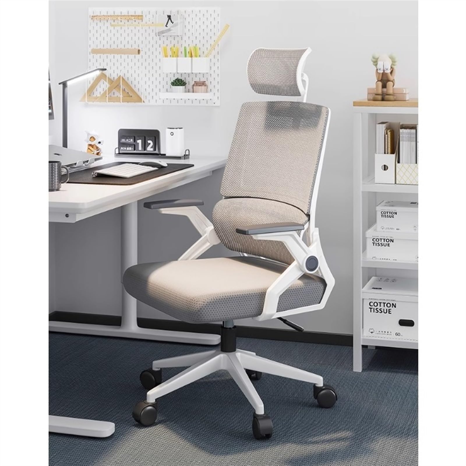 Ergonomic Office Chair with Adjustable Lumbar Support, Headrest & Armrests - Home Office Desk Chair for Comfortable Working (Gray) - Perfect for Long Hours of Computer Work, Gaming, and Remote Work Setup