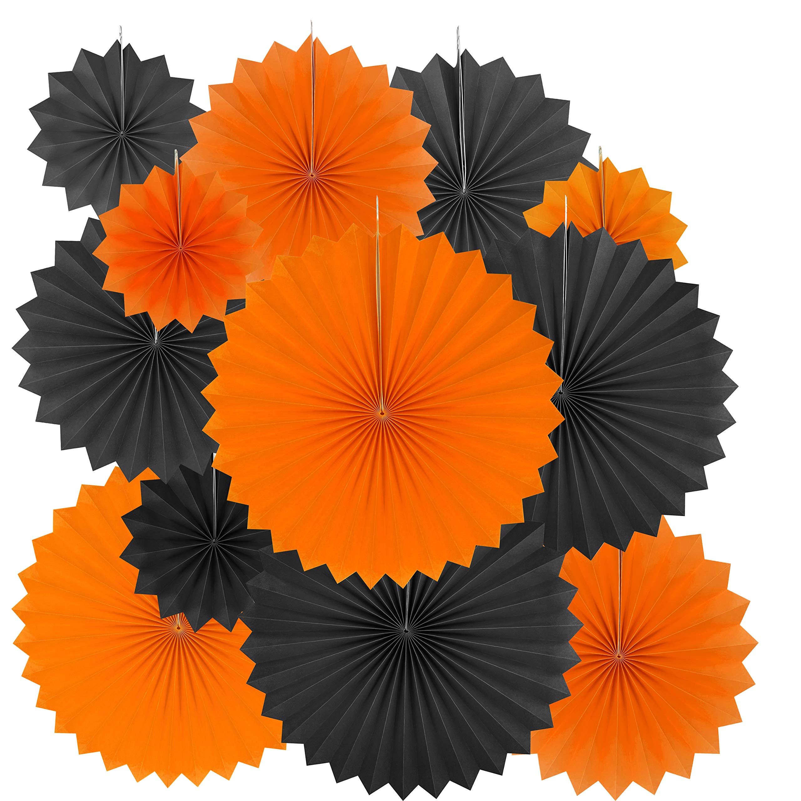 12-Pack Black & Orange Hanging Paper Fans - Halloween, Birthday, Baby Shower, Graduation, Wedding & Carnival Party Decorations | Ceiling Hangings & Photo Booth Backdrop for Festive Events