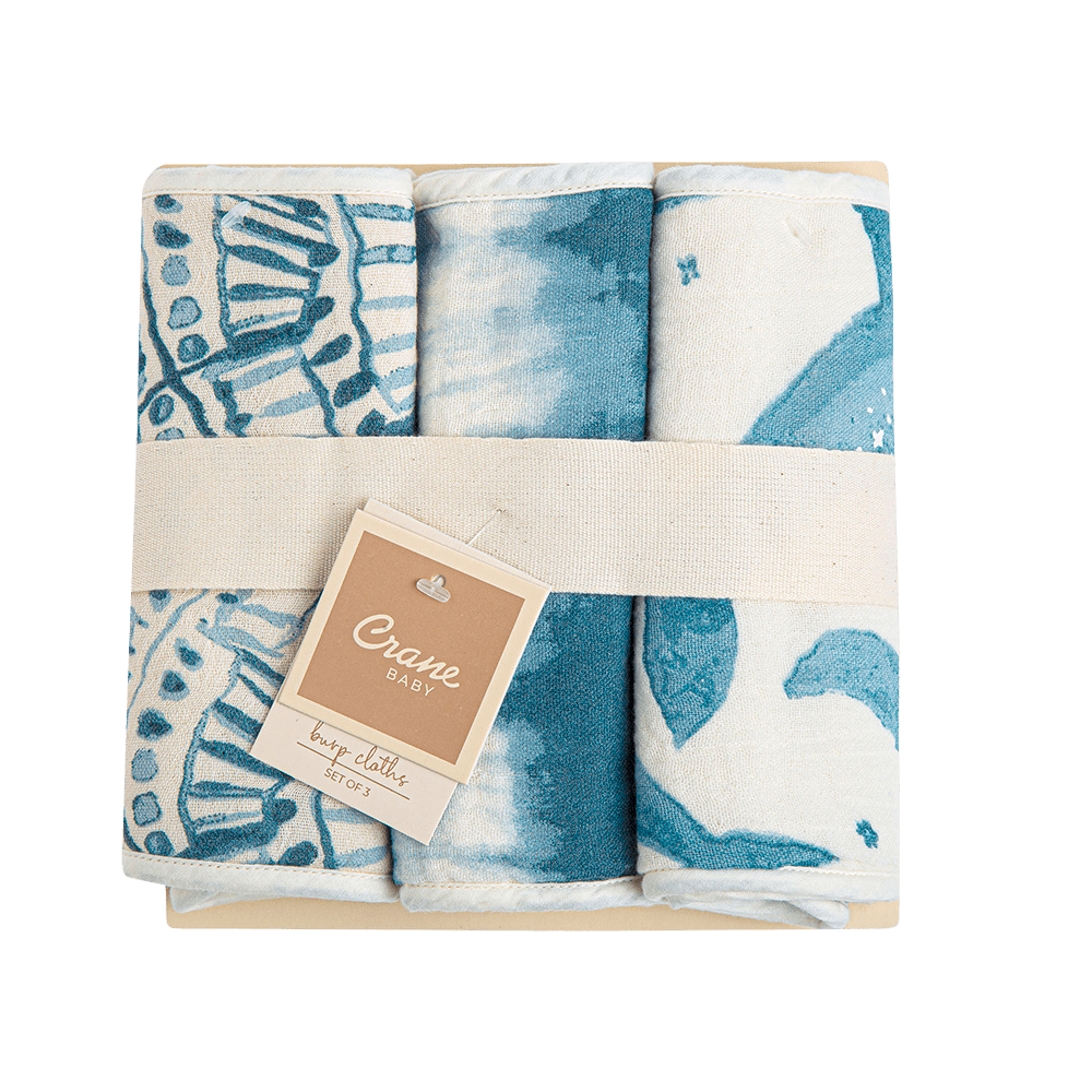 Premium Crane Baby Caspian 3-Piece Burp Cloths Set - Ultra Soft & Absorbent for Newborns - Perfect for Feeding, Spit-Up & Messy Moments