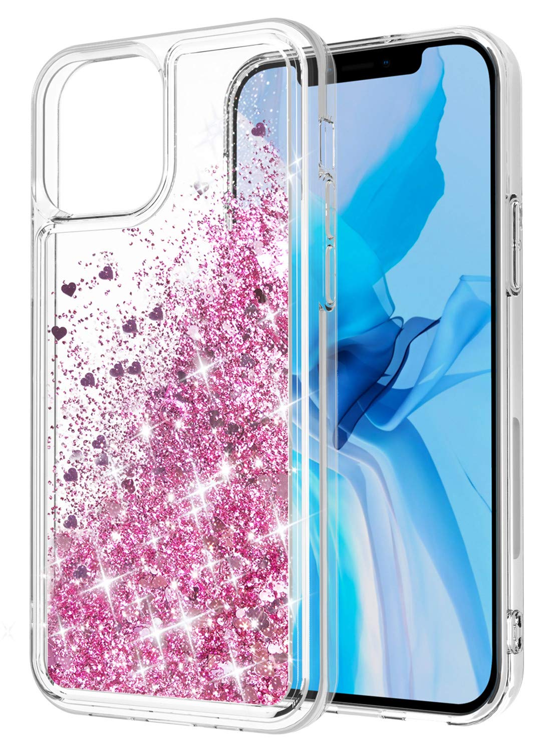 Luxury Rose Gold Glitter Waterfall TPU Phone Case for iPhone 12/12 Pro (6.1 inch) - Sparkling Liquid Design Protective Cover | Perfect for Parties, Night Out & Special Occasions