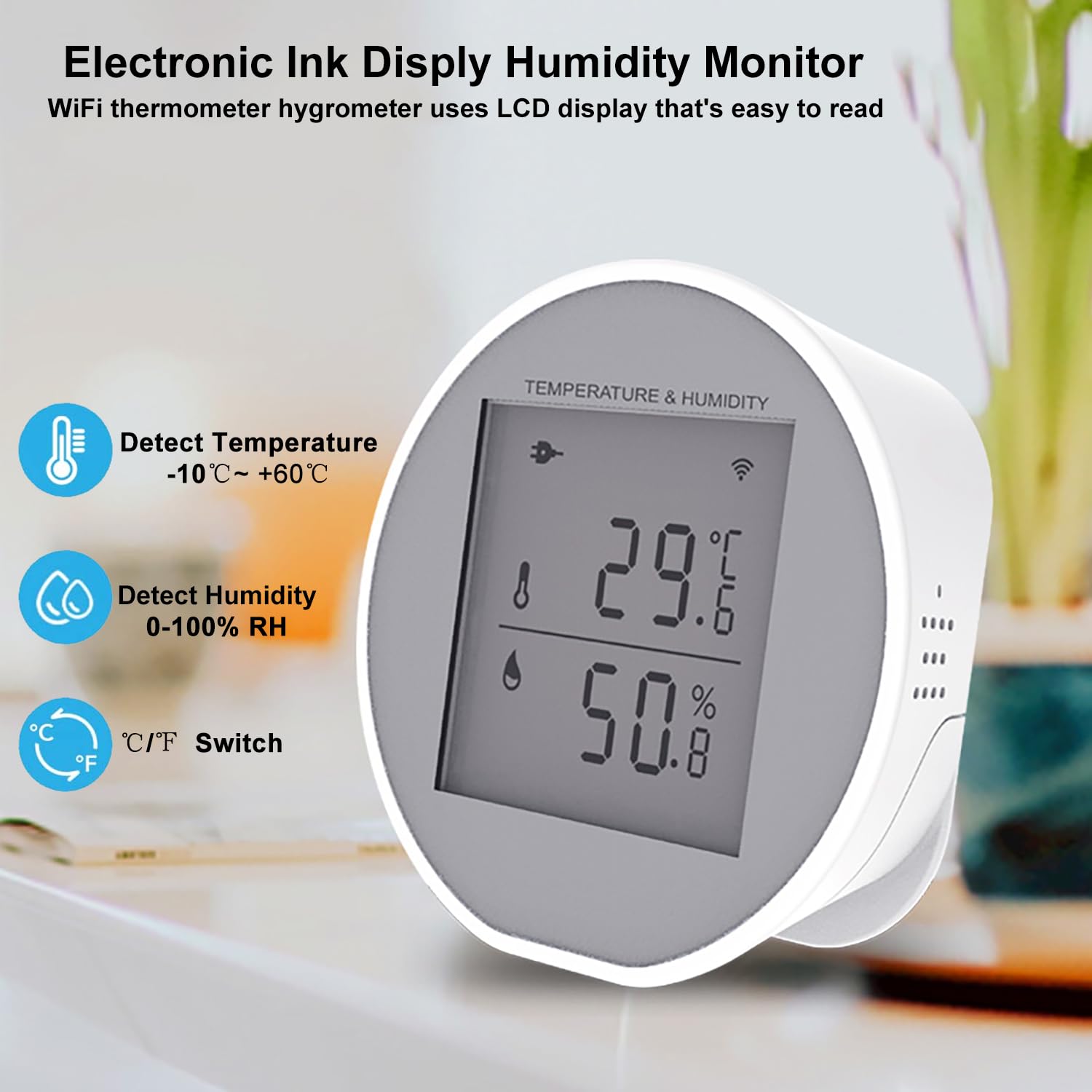Smart WiFi Thermometer Hygrometer - Indoor Temperature & Humidity Monitor with E-Ink Display, Tuya App Alerts, Remote Sensor for Home, Greenhouse, Wine Cellar, Garage | Perfect for Baby Rooms, Pet Habitats & Plant Care