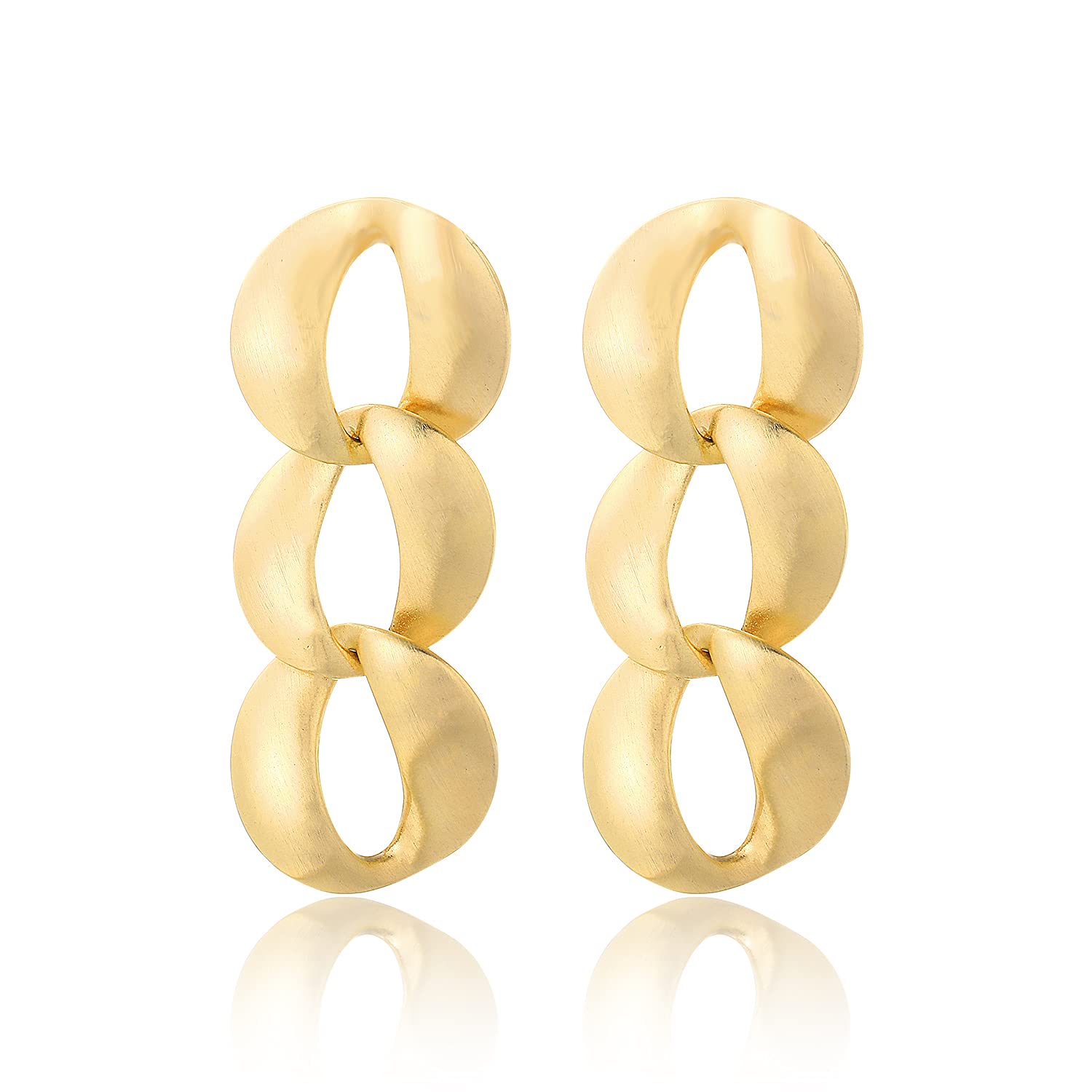 Gold Drop Earrings with Three Interlocking Circles - Thick Round Dangle Ear Studs for Women & Girls - Geometric Chain Statement Jewelry - Chunky Hoop Earrings for Birthday, Party & Friendship Gifts - Perfect for Everyday Wear, Date Nights & Special Occasions