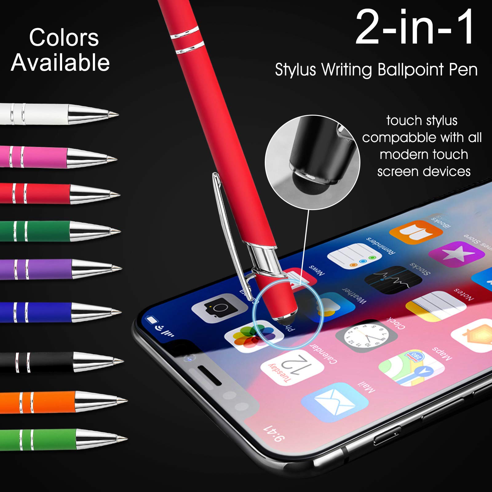 Custom Engraved Ballpoint Pens with Stylus - Personalized Bulk Pens for Business, Wedding, Graduation Gifts - Name/Logo Engraving - 12/24/48/96 PCS Black Ink - Perfect for Corporate Events, Promotions & Special Occasions