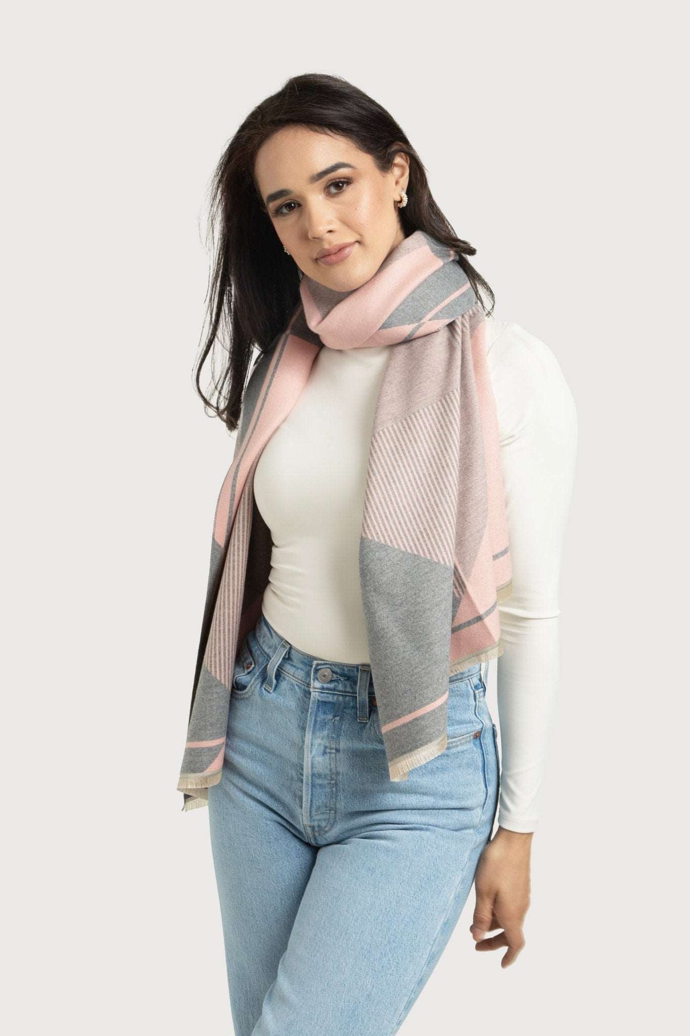 Stylish Geometric Striped Reversible Scarf for Women - Lightweight Winter Fashion Accessory for Office, Travel & Casual Outfits