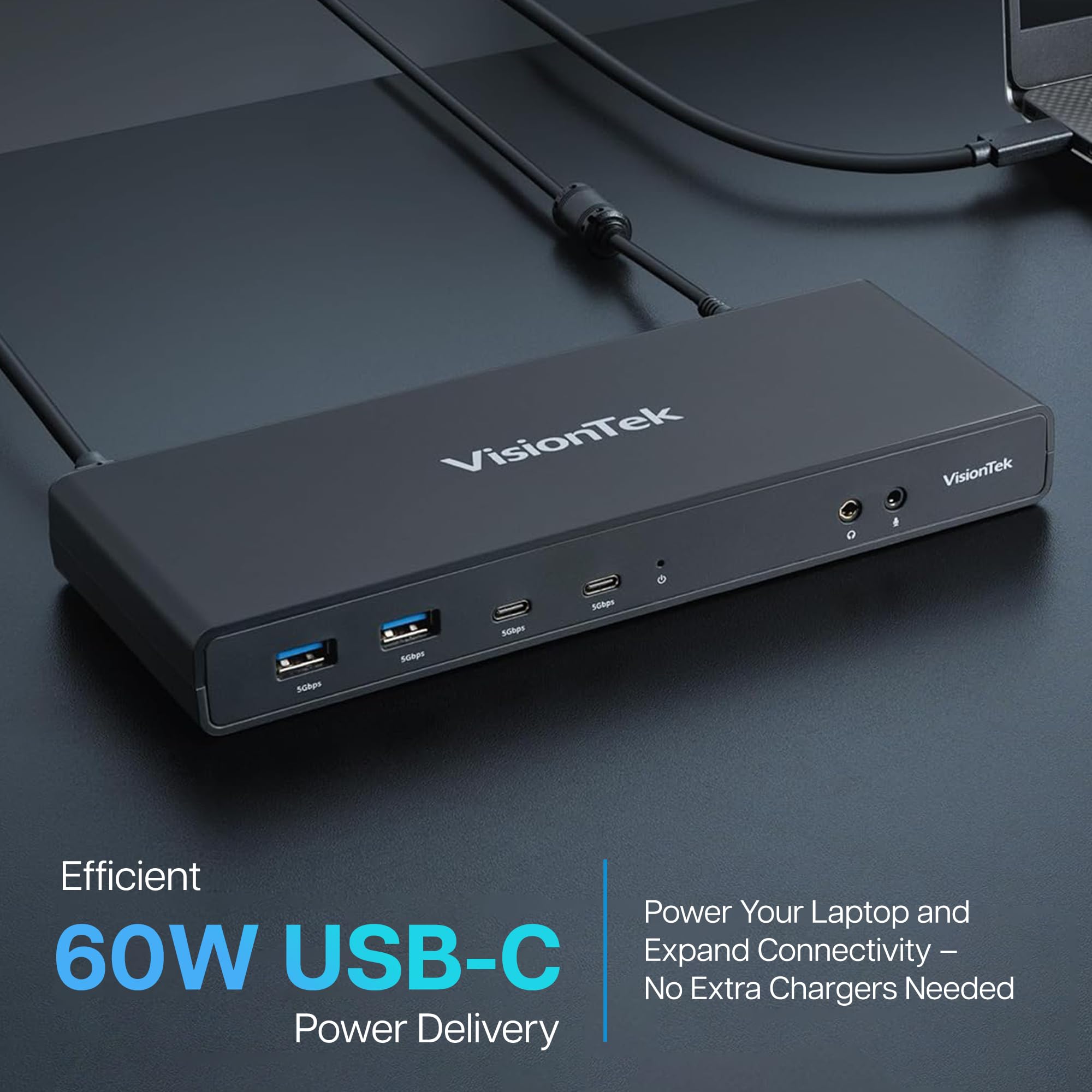 VisionTek VT4500 12-in-1 USB-C Docking Station with Dual 4K Monitor Support - 2x HDMI, 2x DisplayPort, 60W PD Charging, 4x USB-A 3.0, 2x USB-C 5Gbps, Ethernet & Audio - Compatible with Laptop, PC, MacBook for Home Office & Gaming Setup